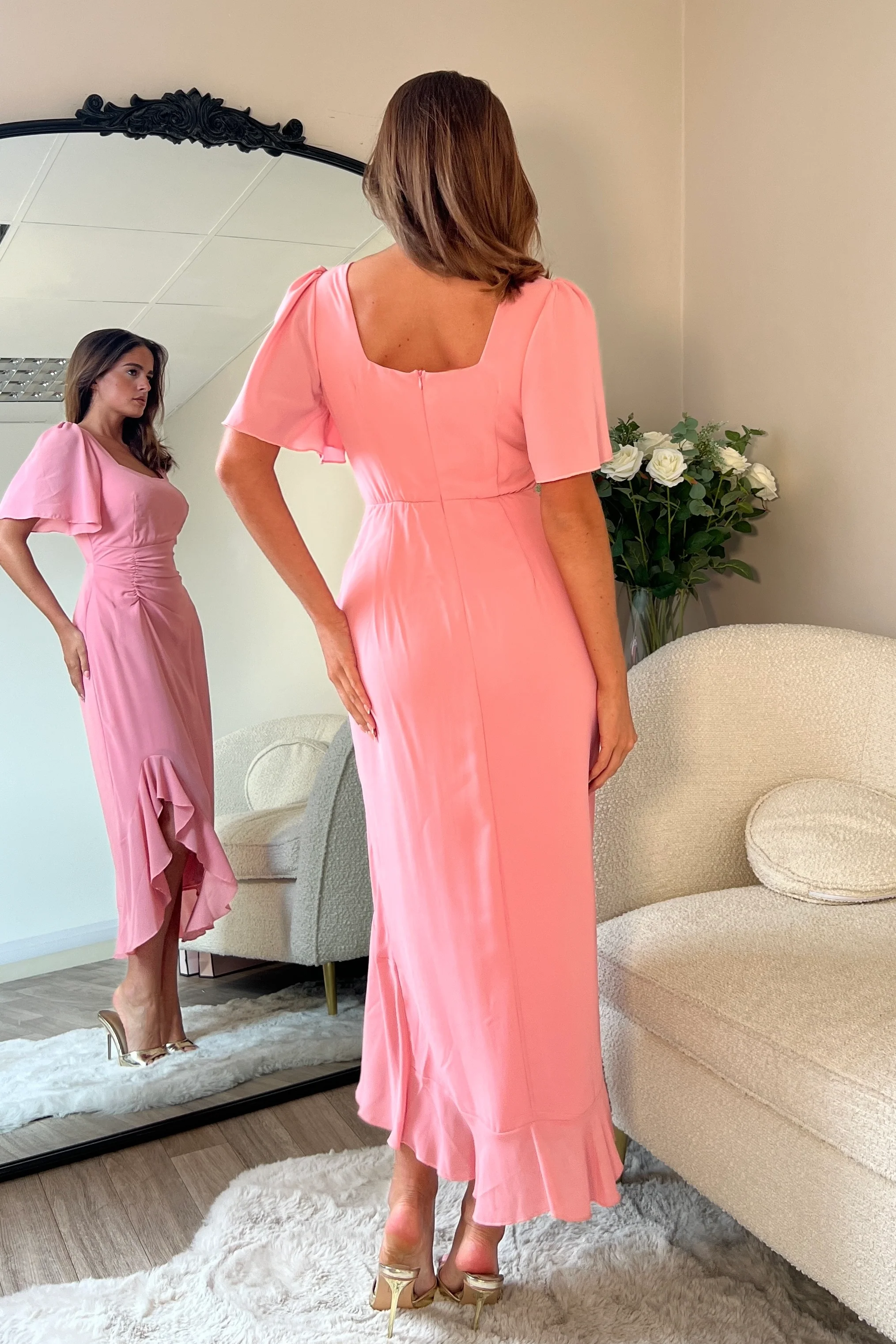 Heidi Blush Ruched Midi Dress - Image 4