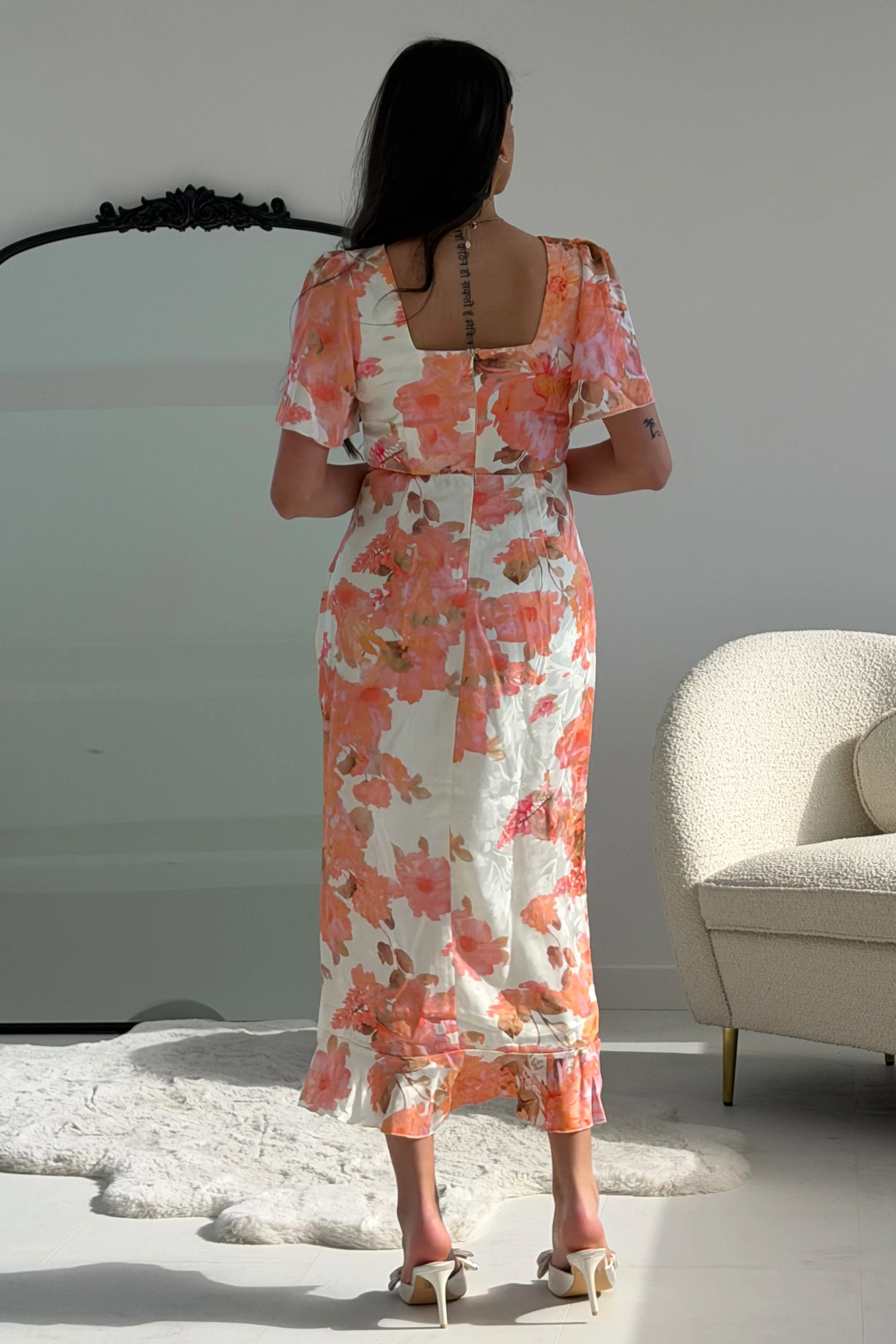 Heidi Floral Print Ruched Midi Dress - Image 4