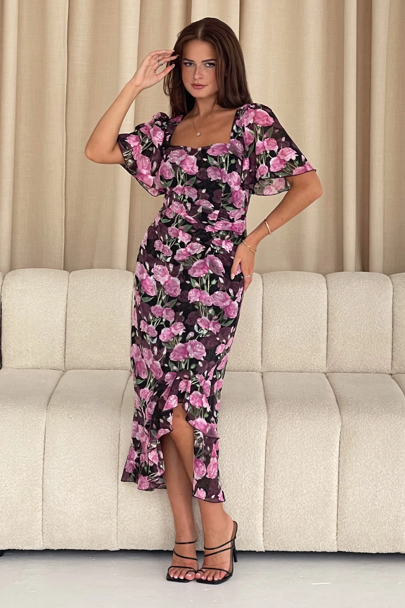 Heidi Purple Burnout Ruched Midi Dress - Image 3