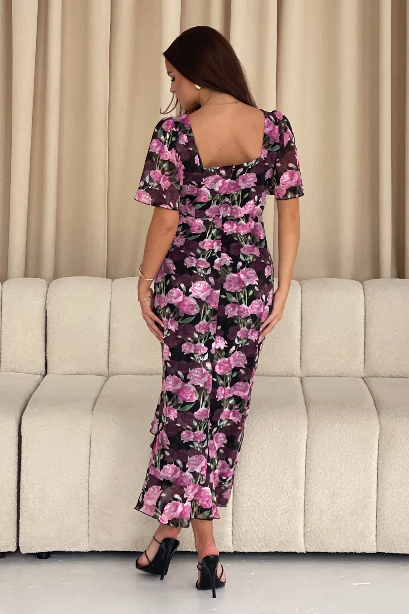 Heidi Purple Burnout Ruched Midi Dress - Image 5