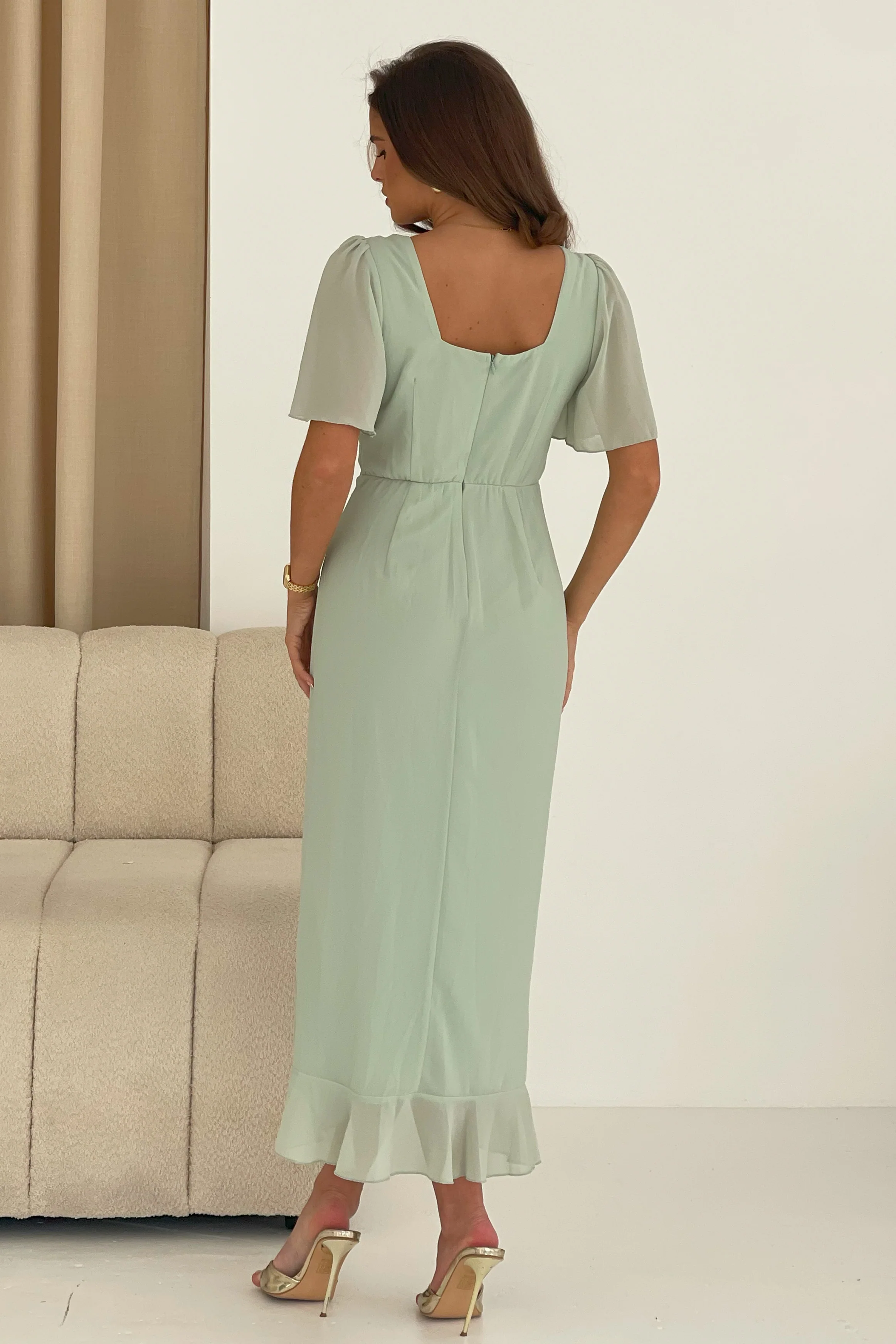 Heidi Sage Ruched Midi Dress - Image 6