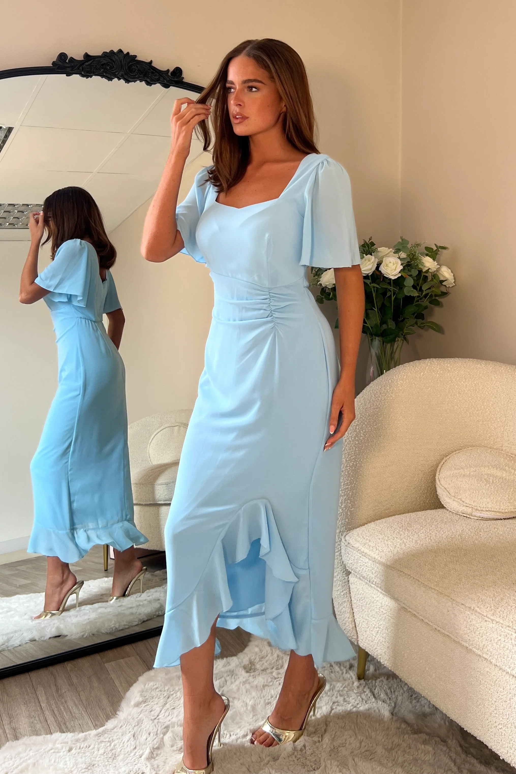 Heidi Sky Ruched Midi Dress - Image 3
