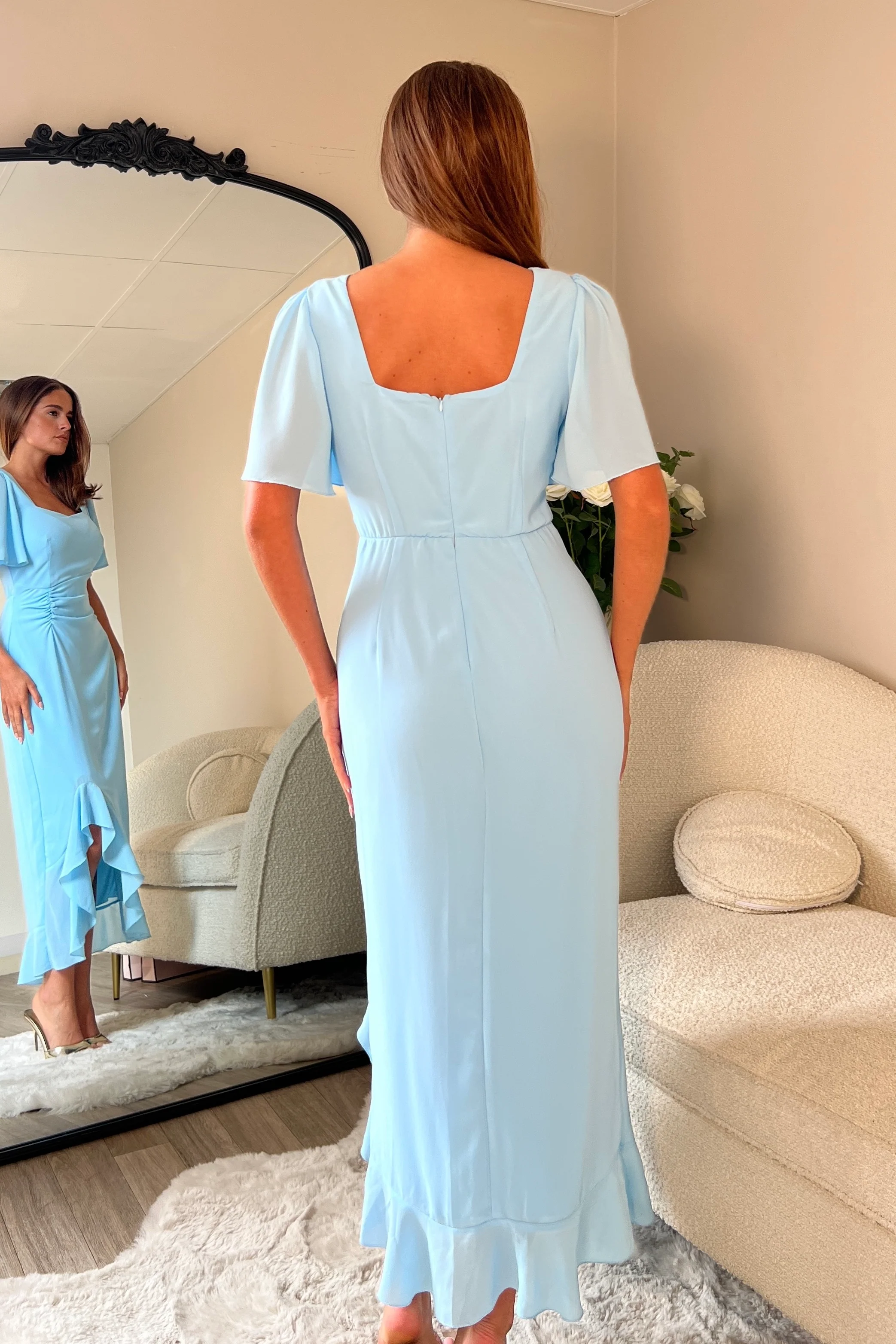 Heidi Sky Ruched Midi Dress - Image 4