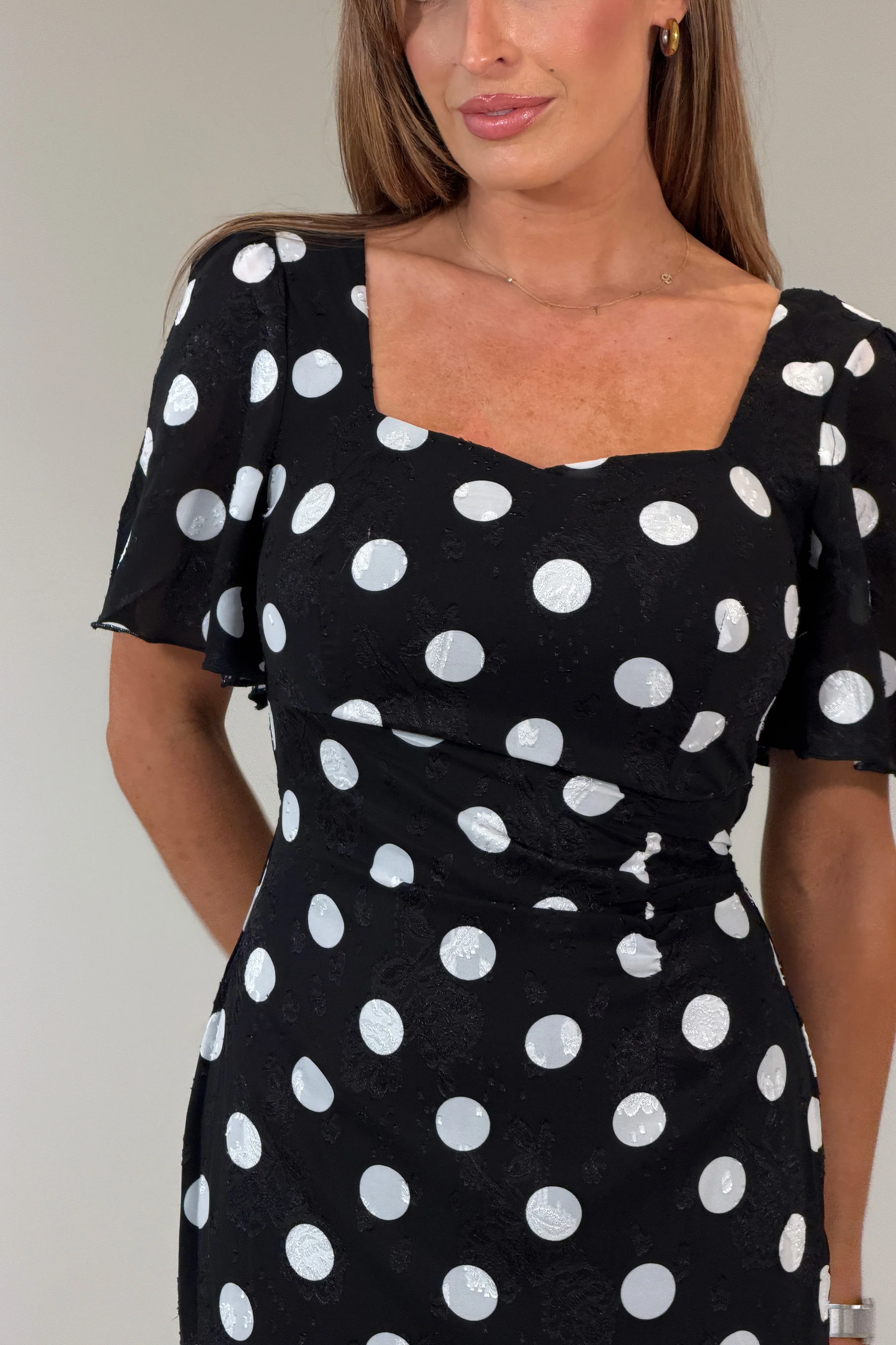 Heidi Spot Burnout Ruched Midi Dress - Image 2