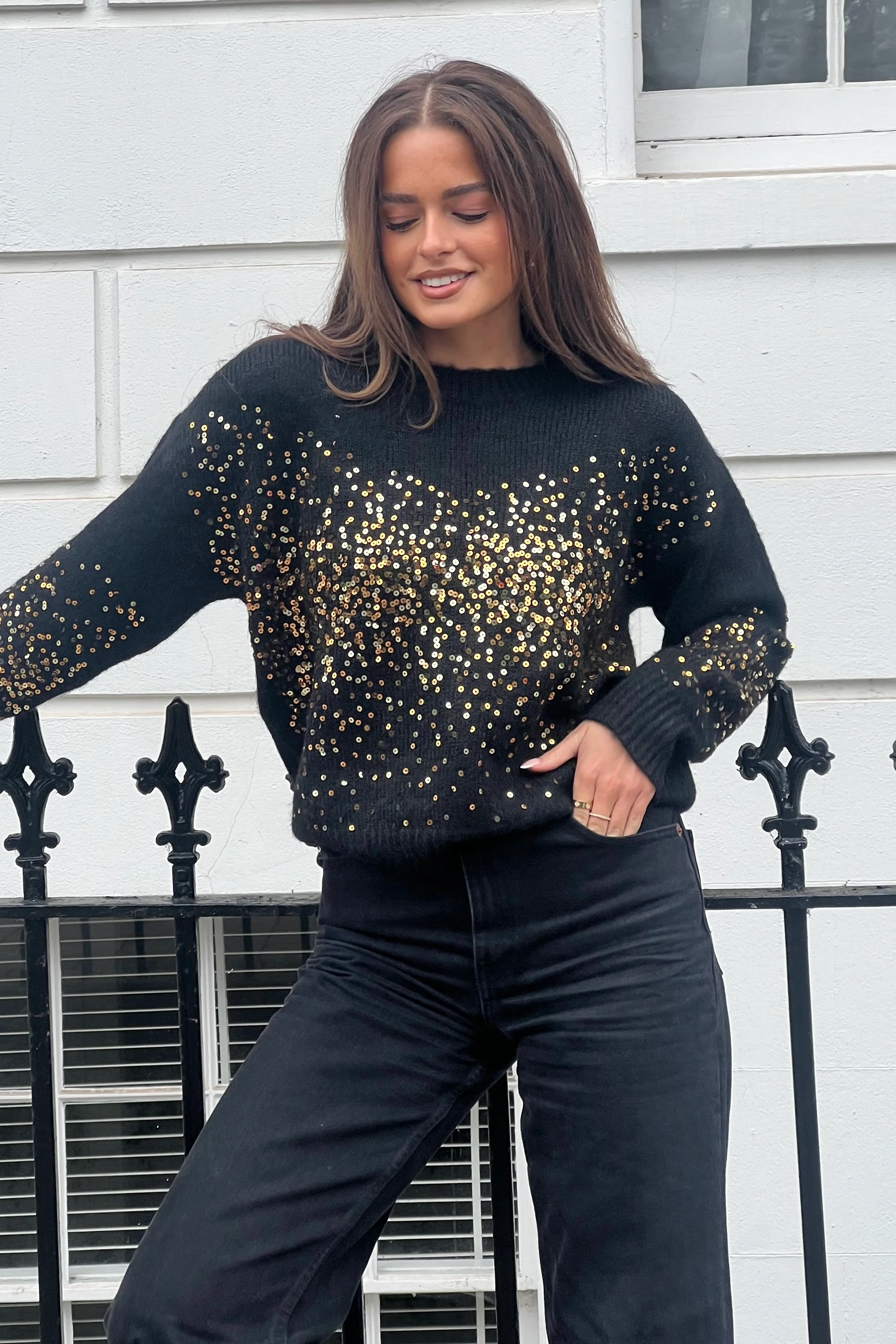 Hina Sequin Knit Jumper Black - Image 2