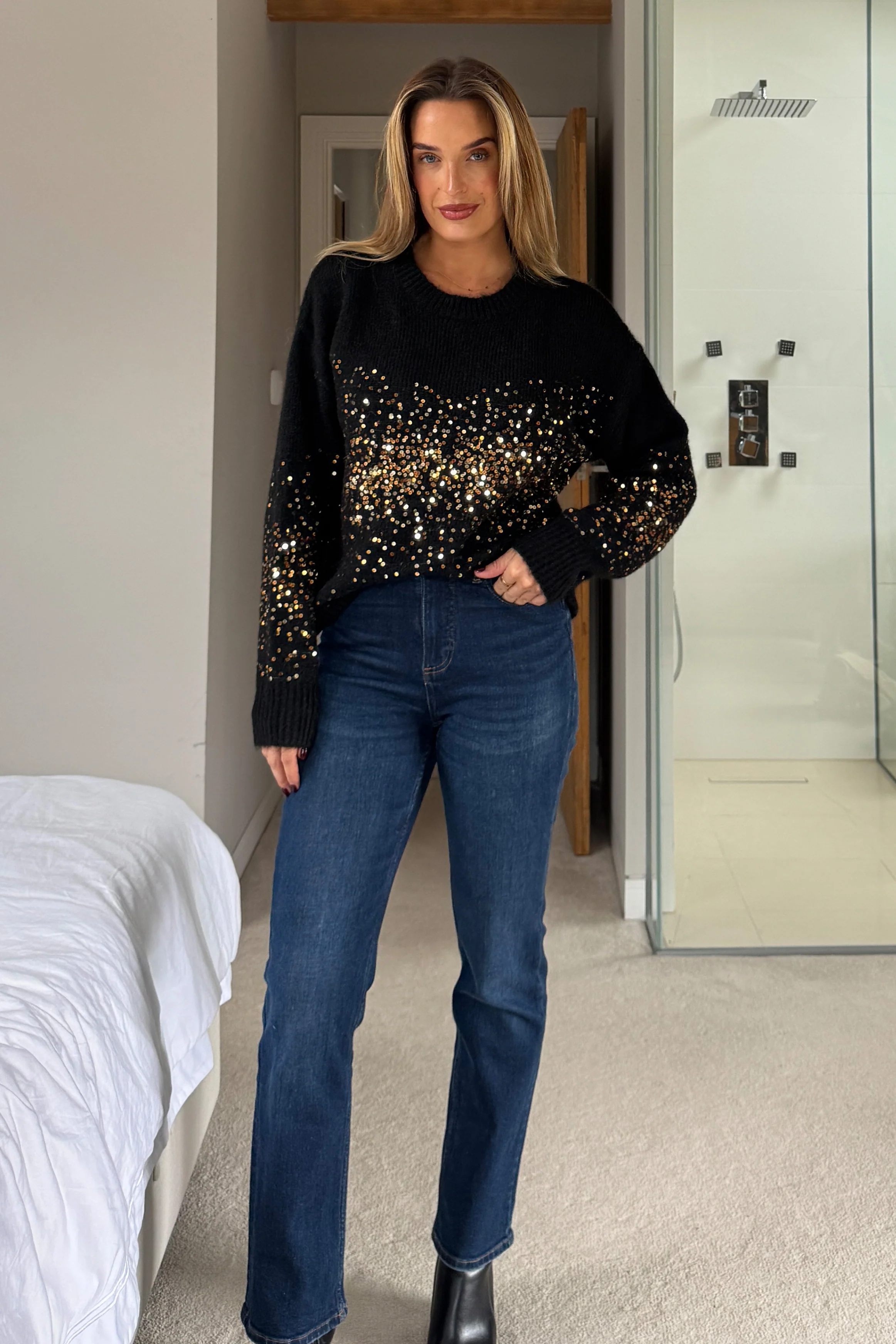 Hina Sequin Knit Jumper Black - Image 4