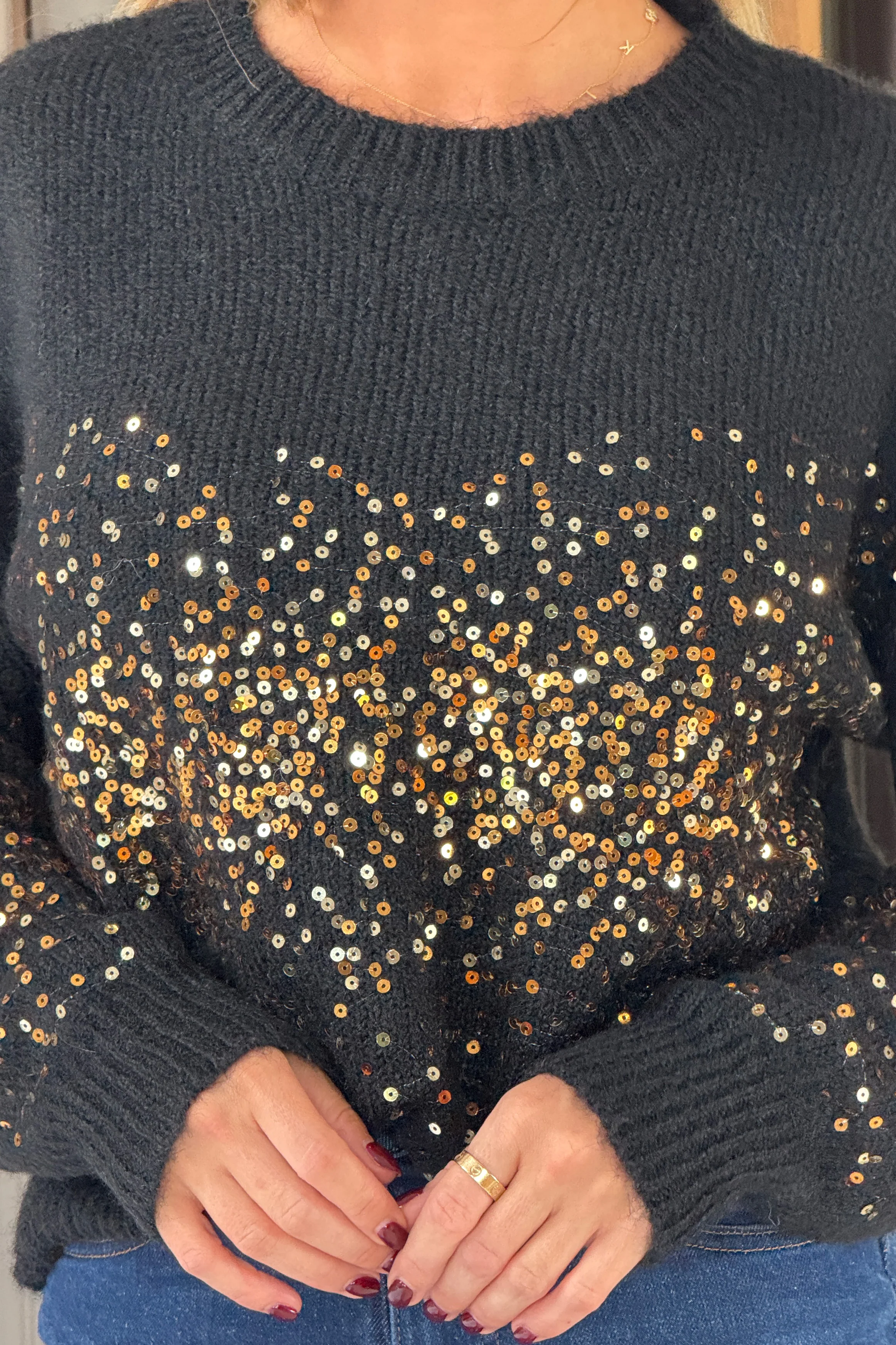 Hina Sequin Knit Jumper Black - Image 5