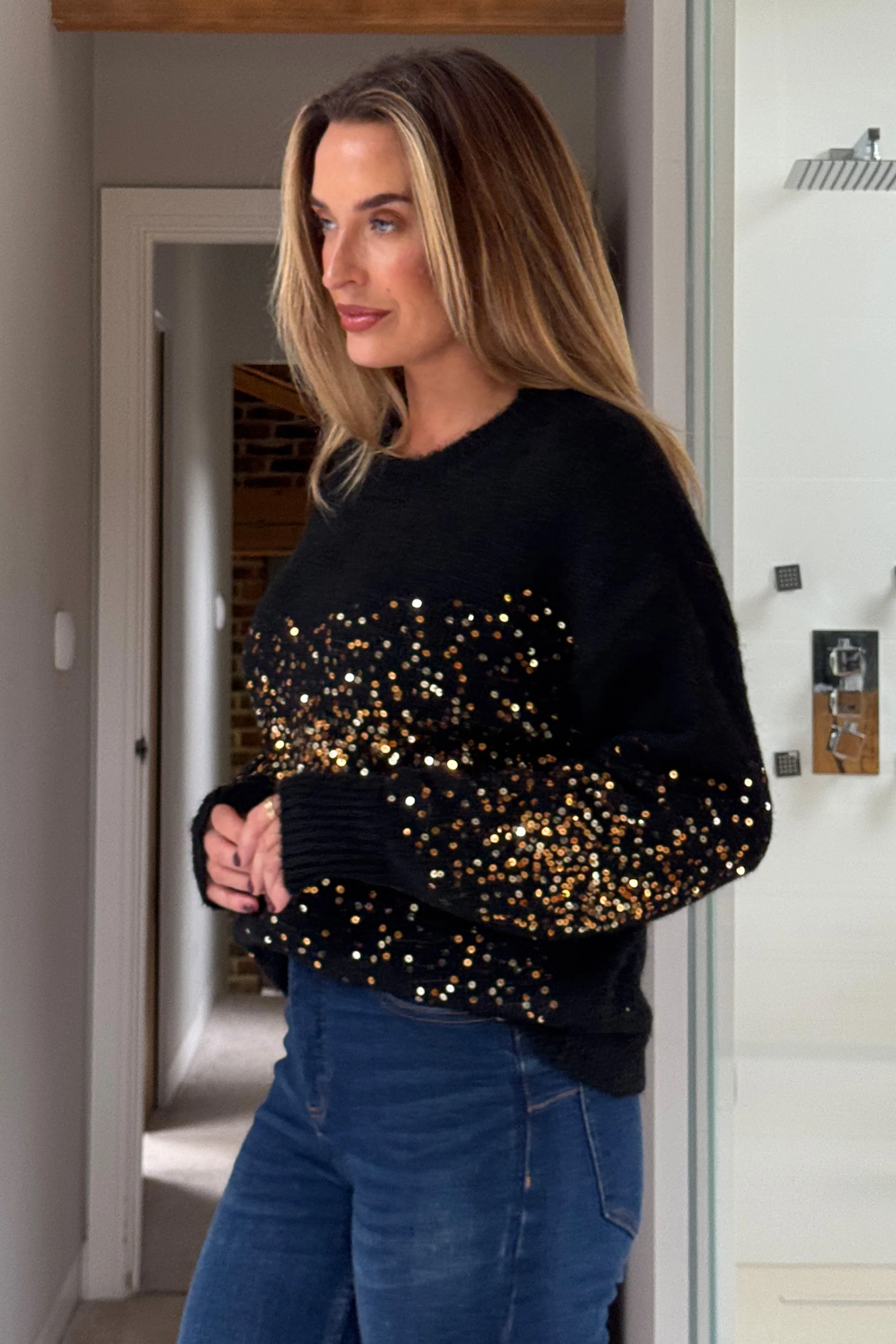 Hina Sequin Knit Jumper Black - Image 6