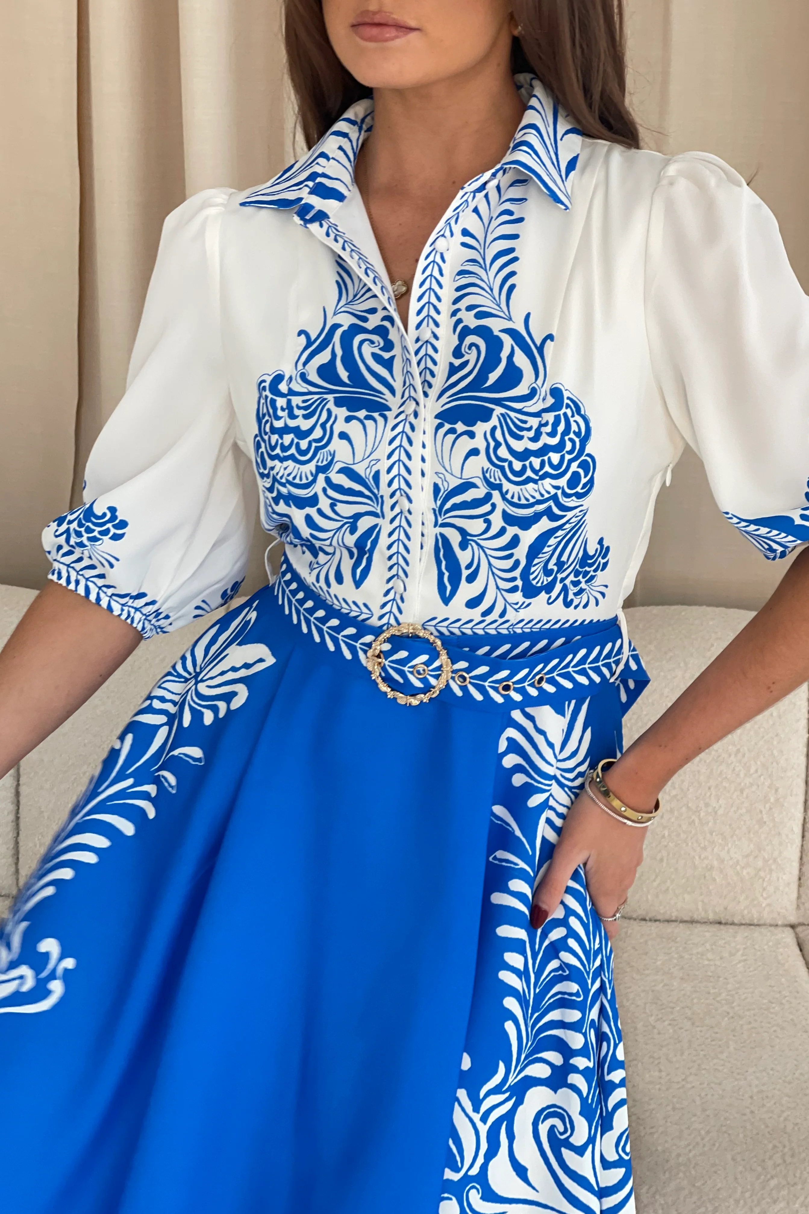 Holland Blue And White Paisley Print Midi Dress - Image 2