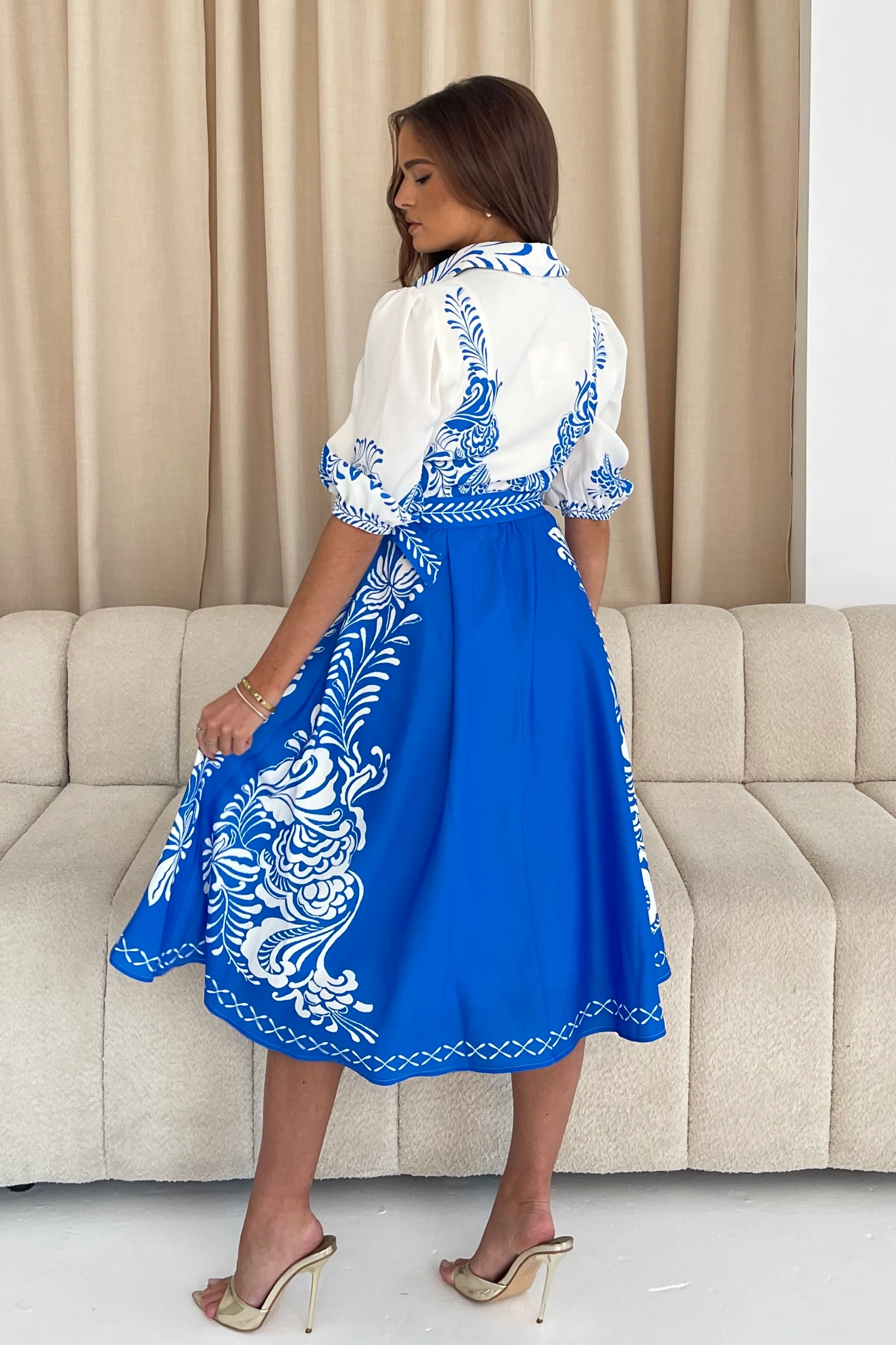 Holland Blue And White Paisley Print Midi Dress - Image 6