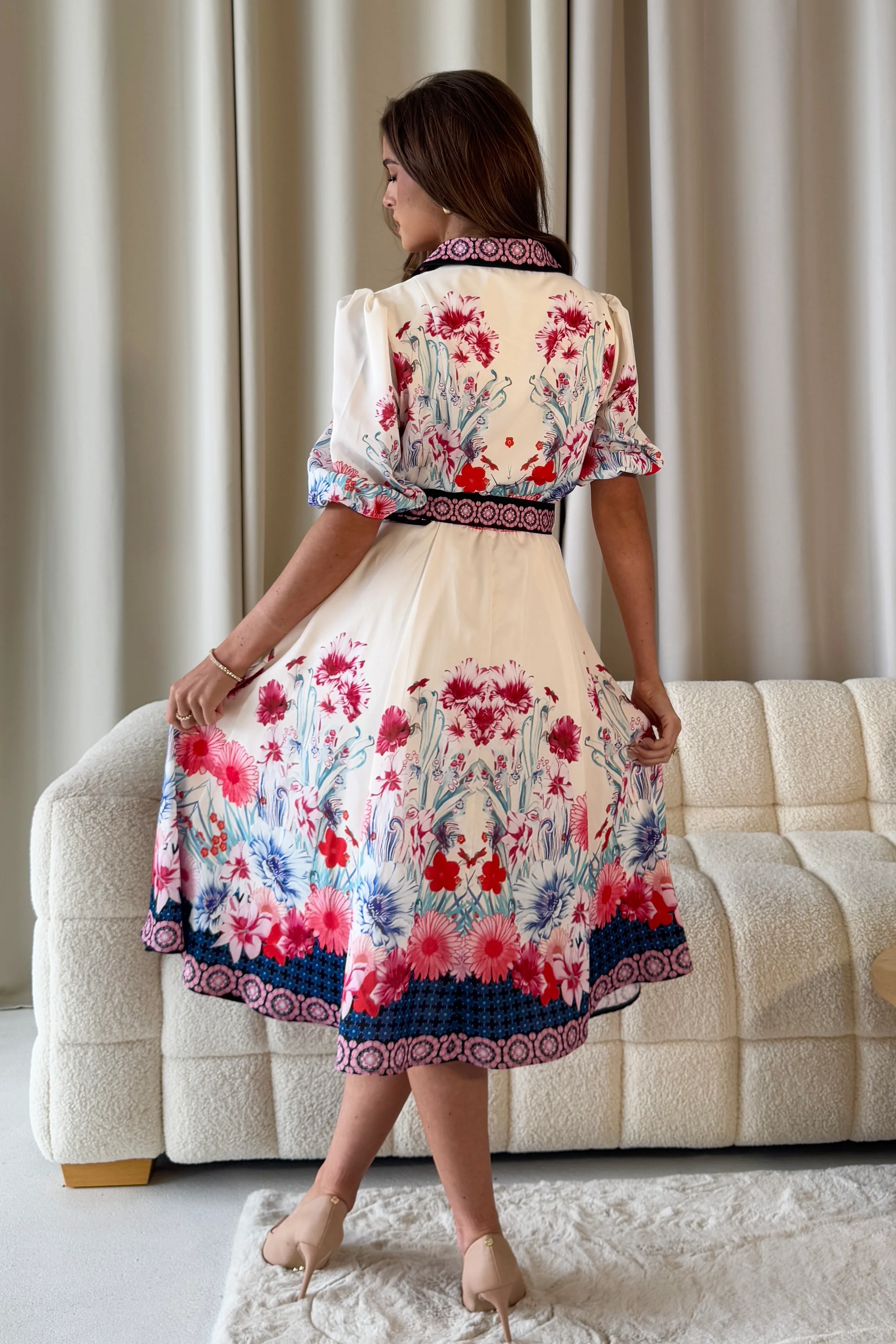 Holland Cream Floral Border Print Midi Dress - Image 6
