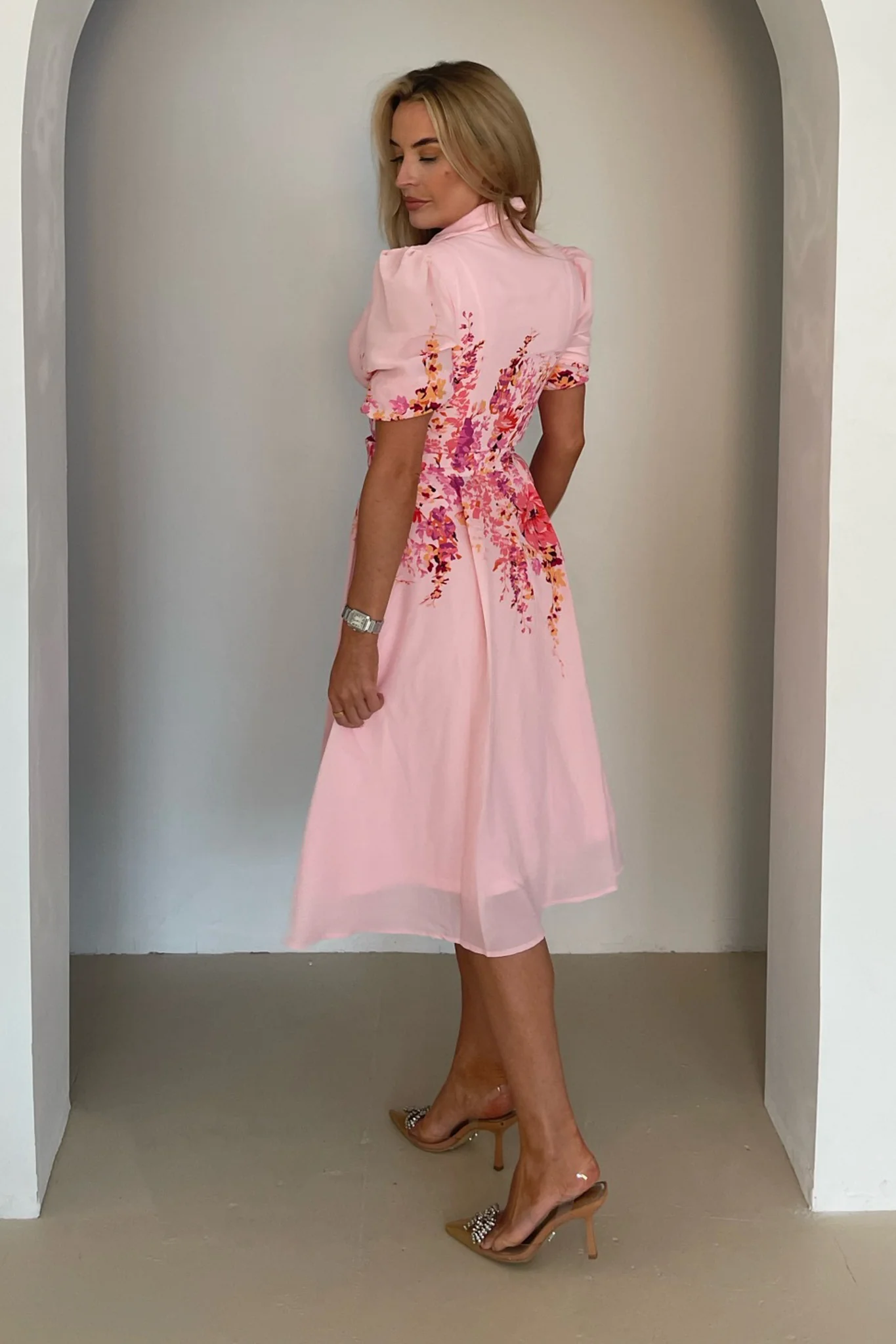 Holland Border Print Collar Midi Dress Pink - Image 5