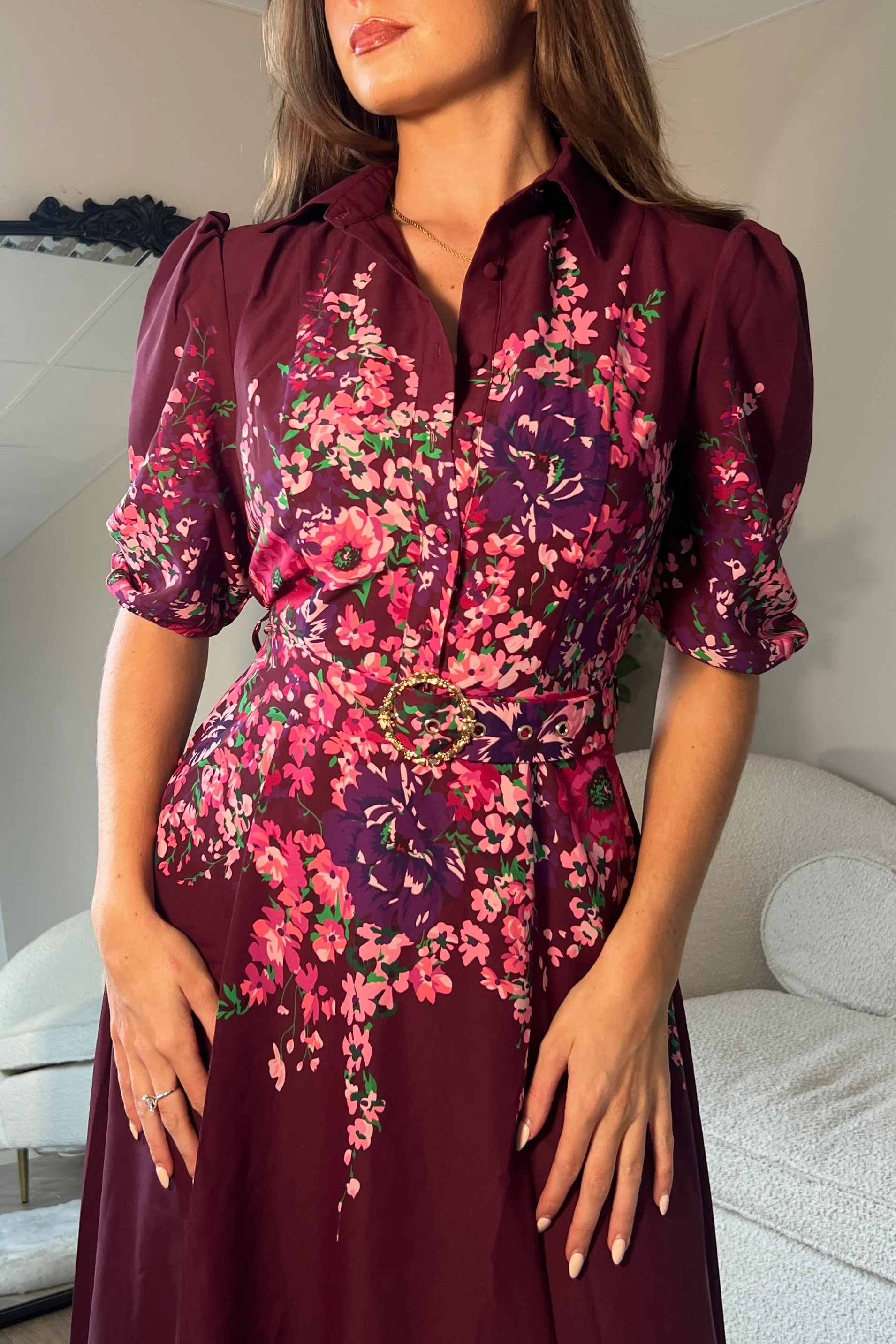 Holland Boarder Print Midi Dress Plum Floral - Image 2