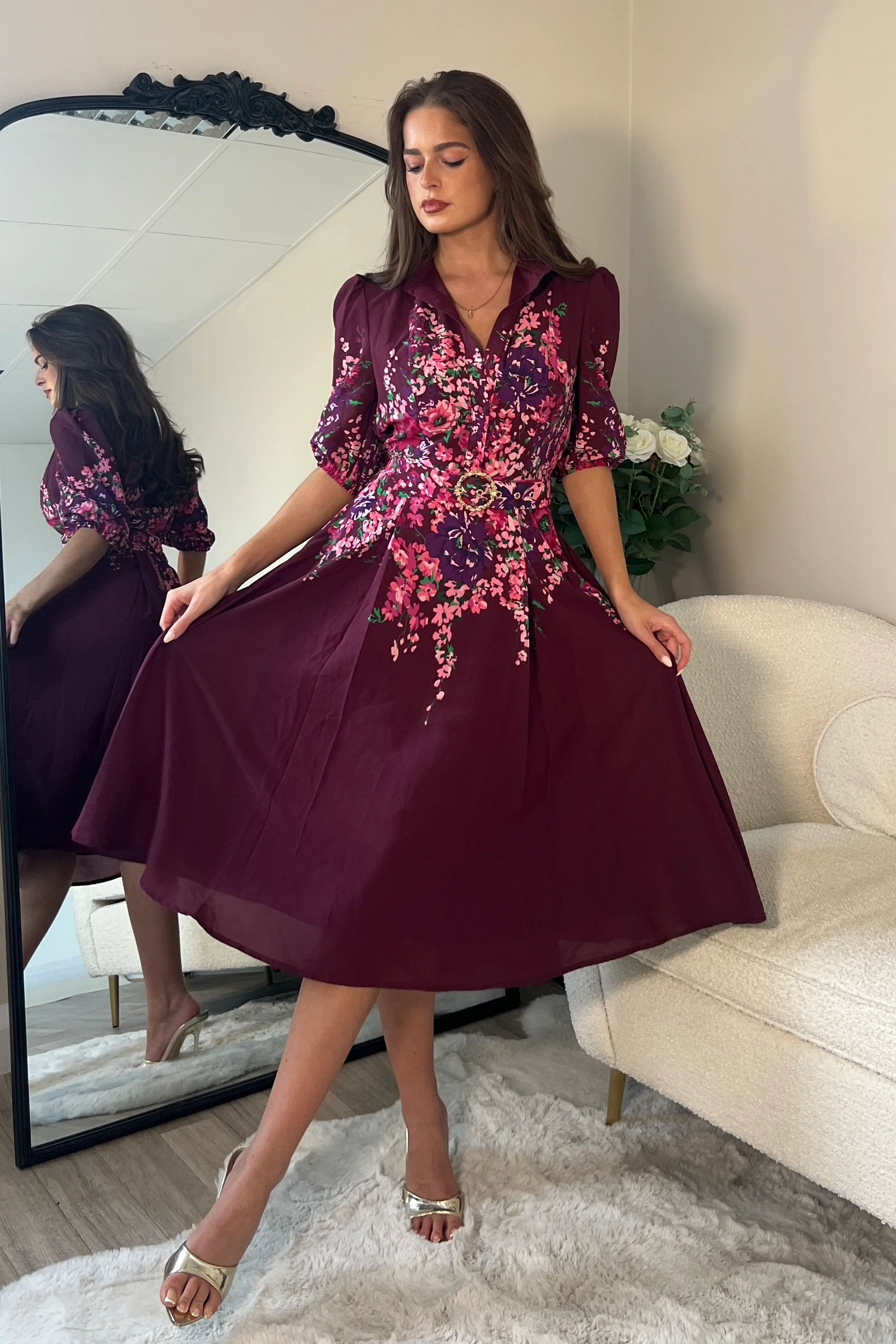 Holland Boarder Print Midi Dress Plum Floral - Image 3