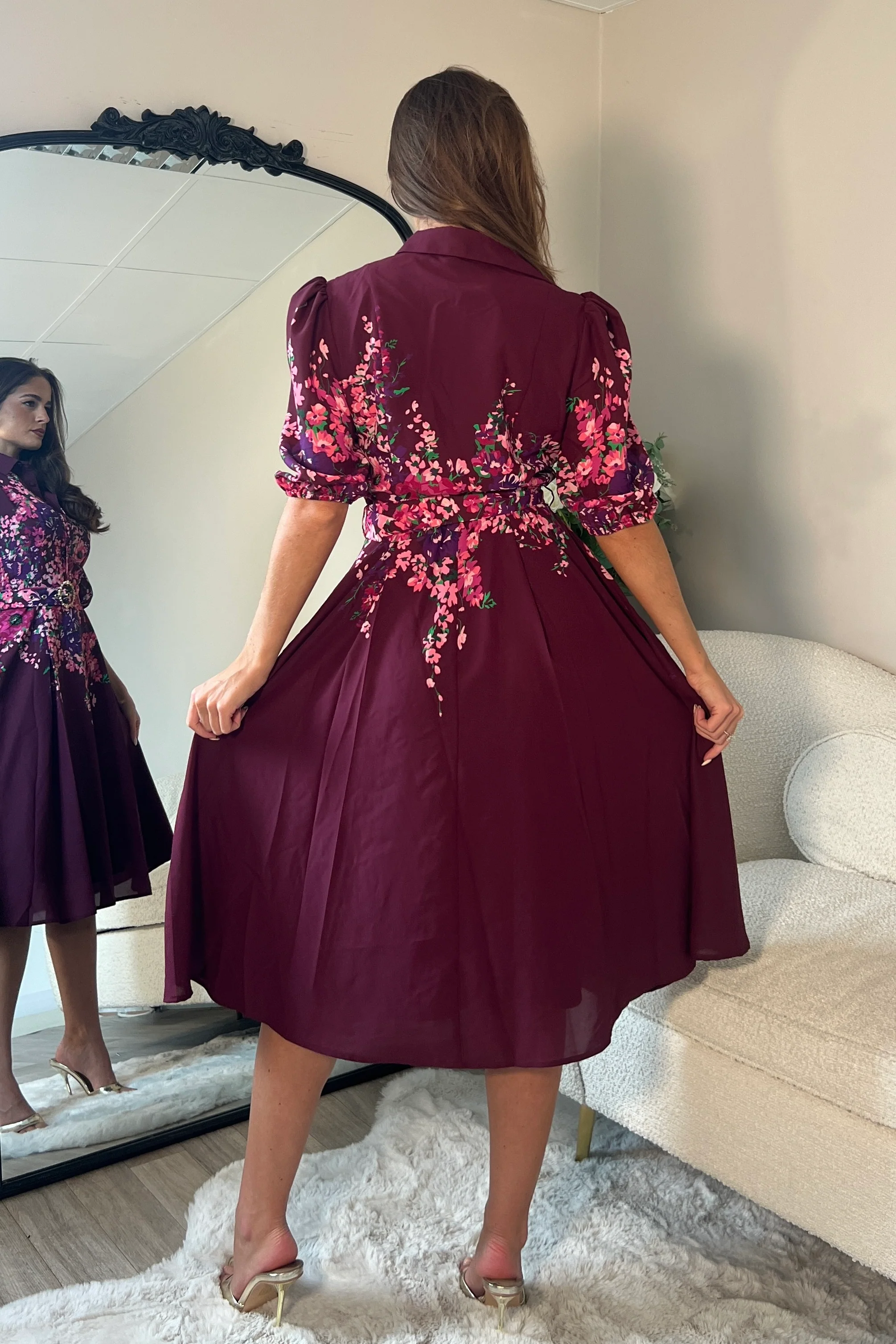 Holland Boarder Print Midi Dress Plum Floral - Image 4