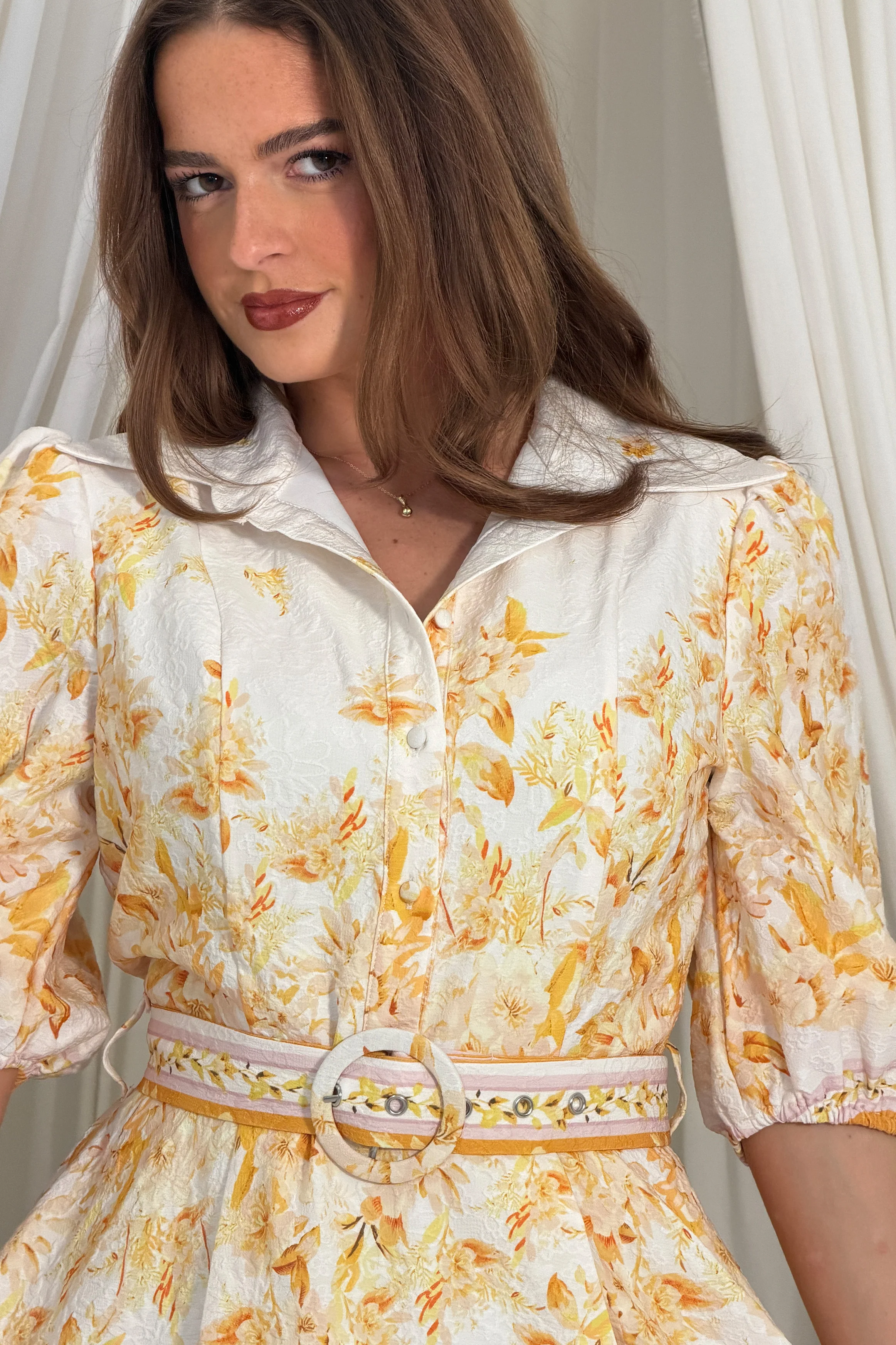 Holland Cream and Yellow Floral Collar Midi Dress - Image 4