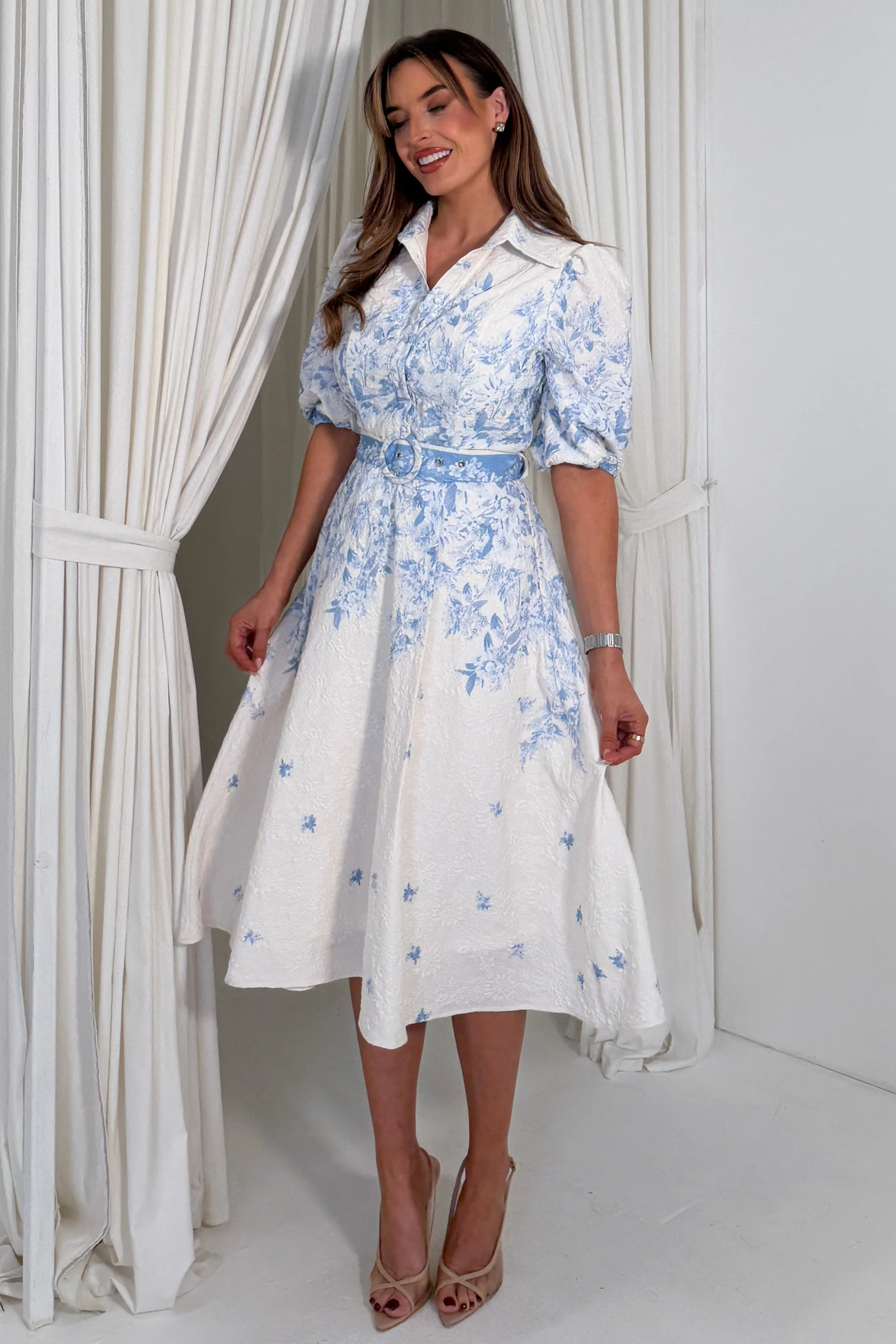 Holland Floral Border Print Midi Dress Blue - Image 3