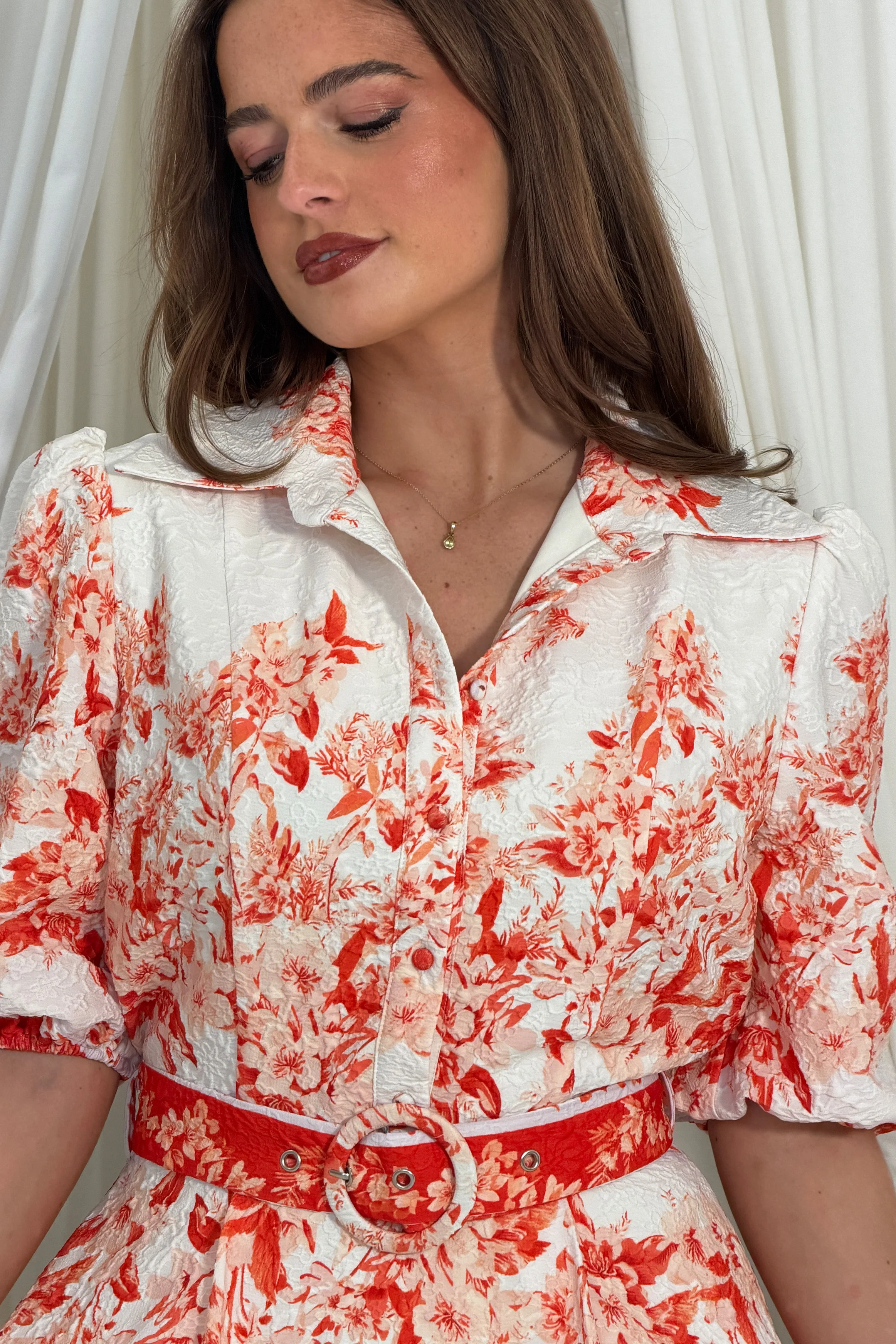 Holland Floral Border Print Midi Dress Orange - Image 2