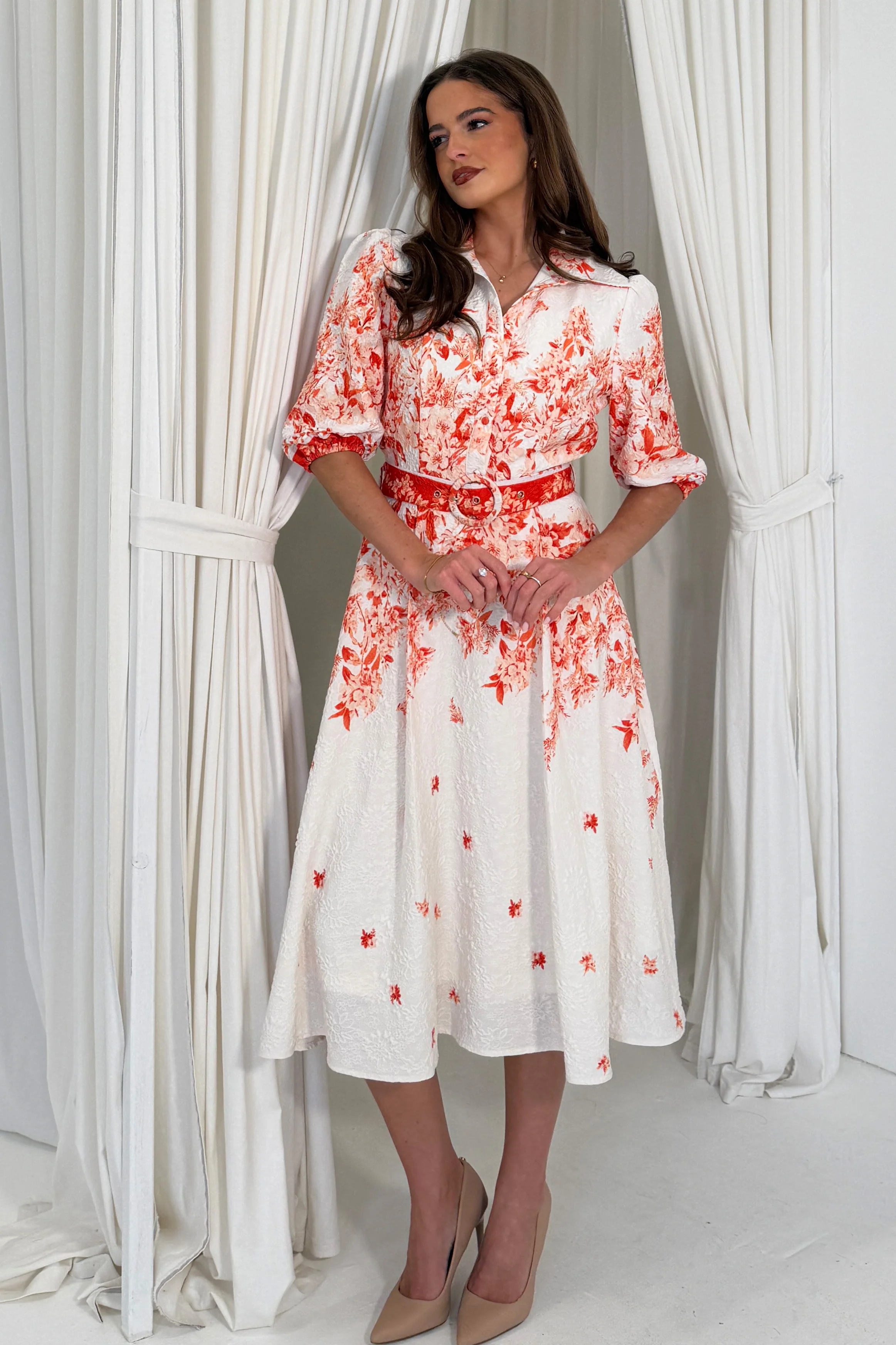 Holland Floral Border Print Midi Dress Orange - Image 3