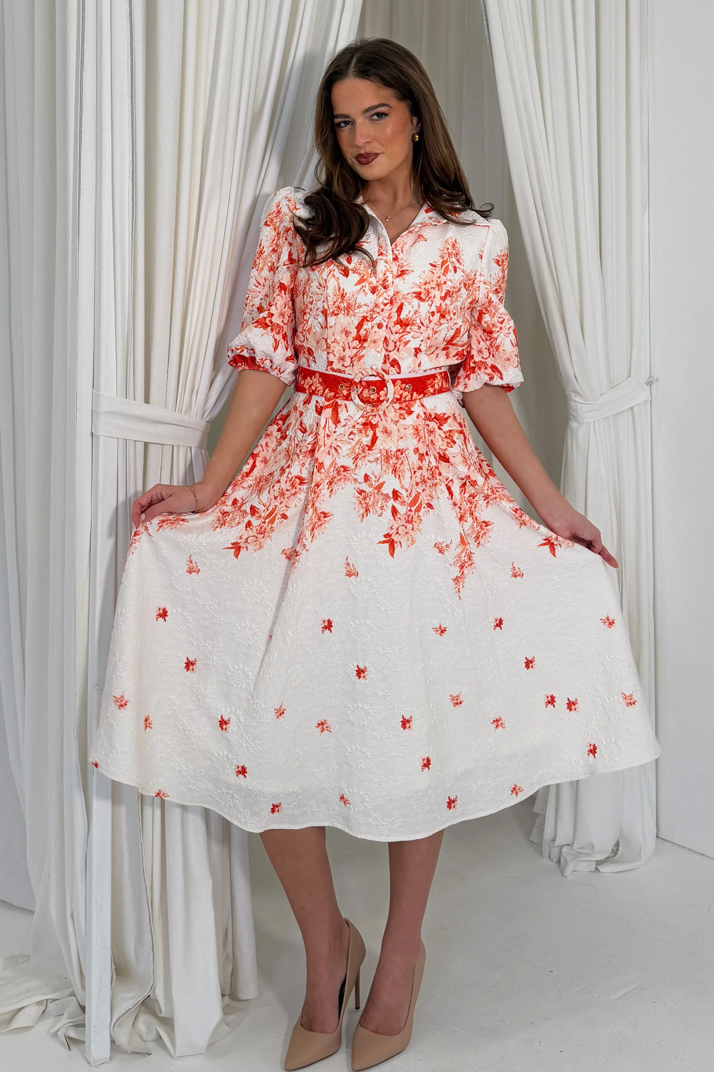 Holland Floral Border Print Midi Dress Orange - Image 4