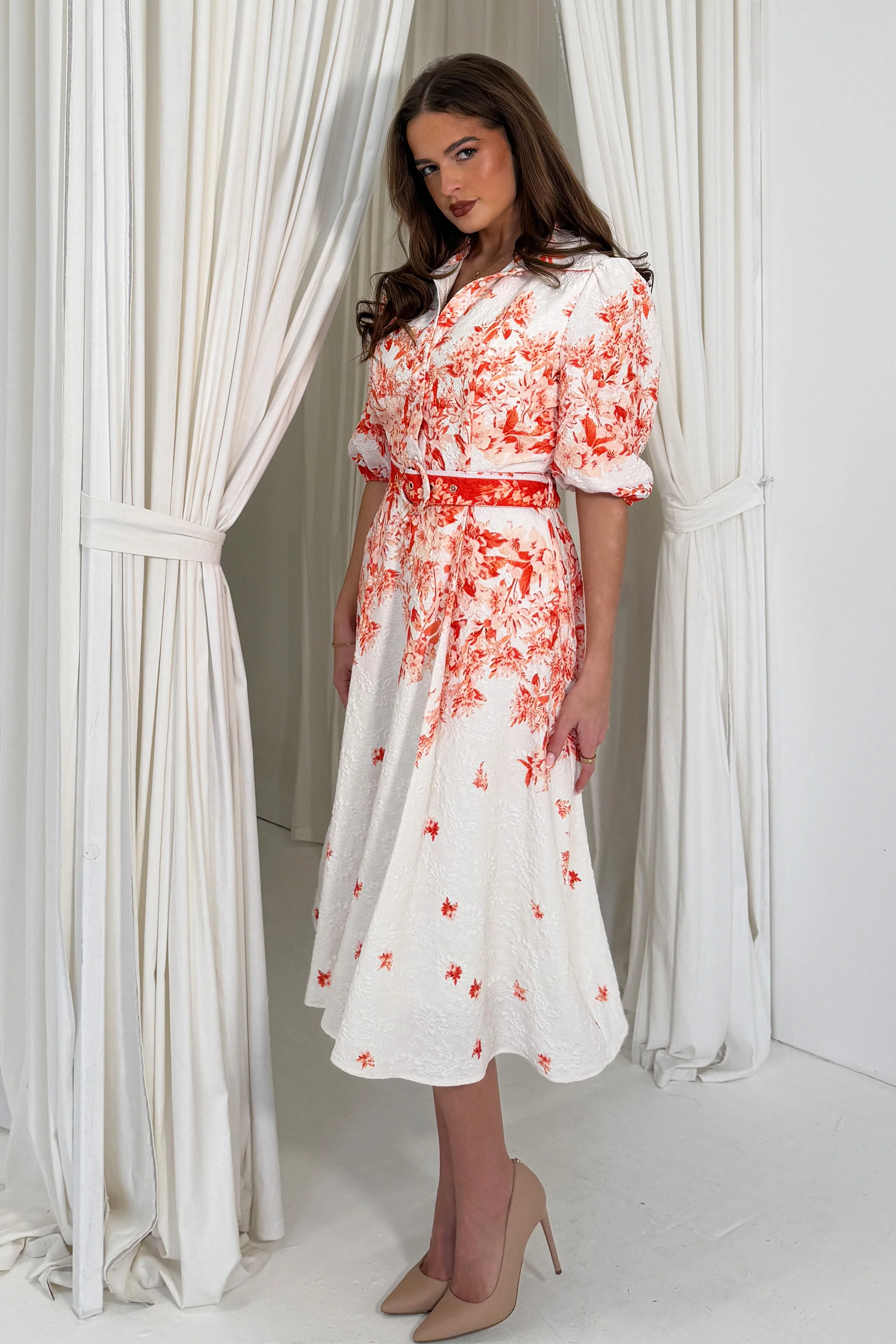 Holland Floral Border Print Midi Dress Orange - Image 5