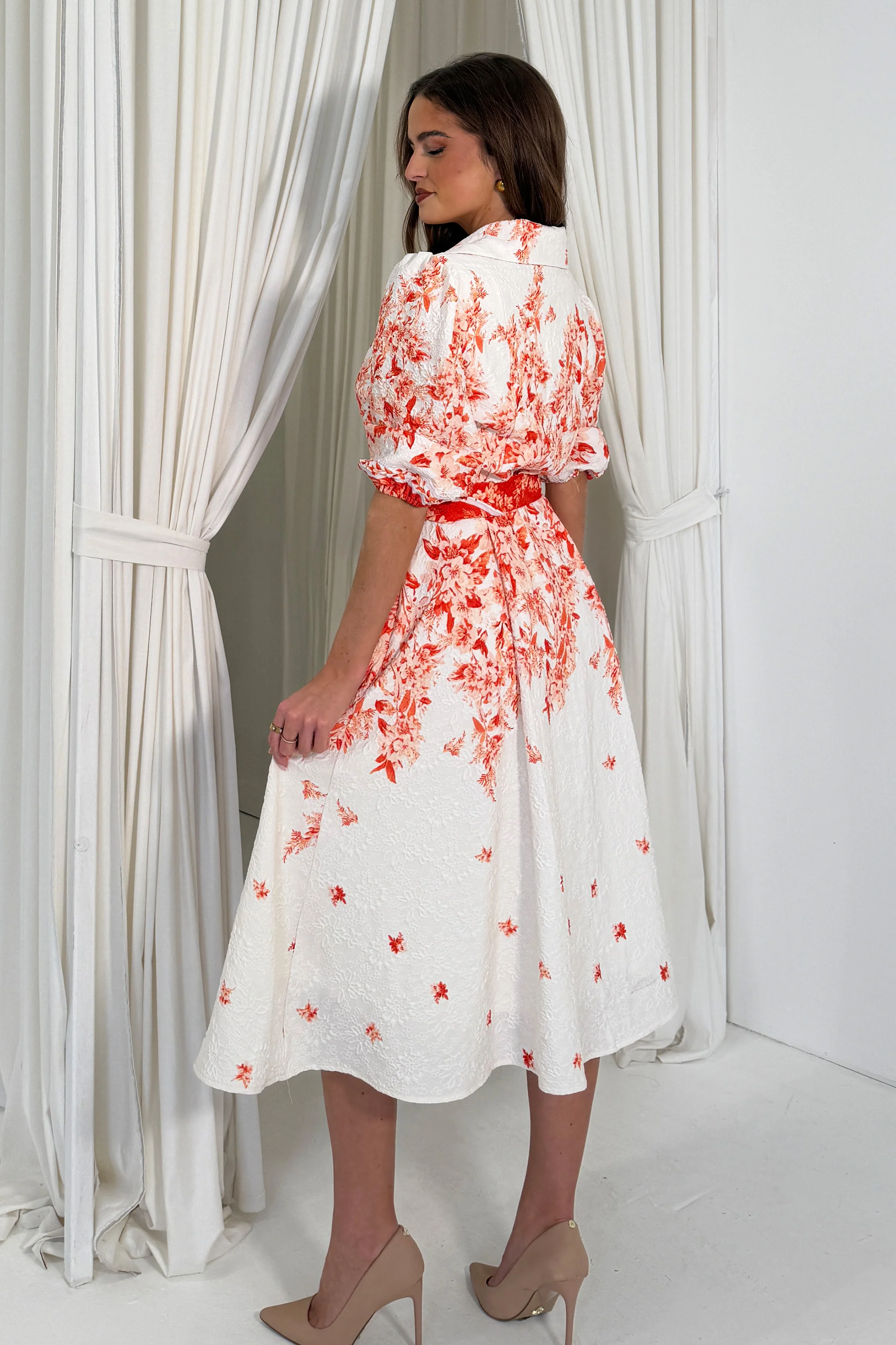 Holland Floral Border Print Midi Dress Orange - Image 6