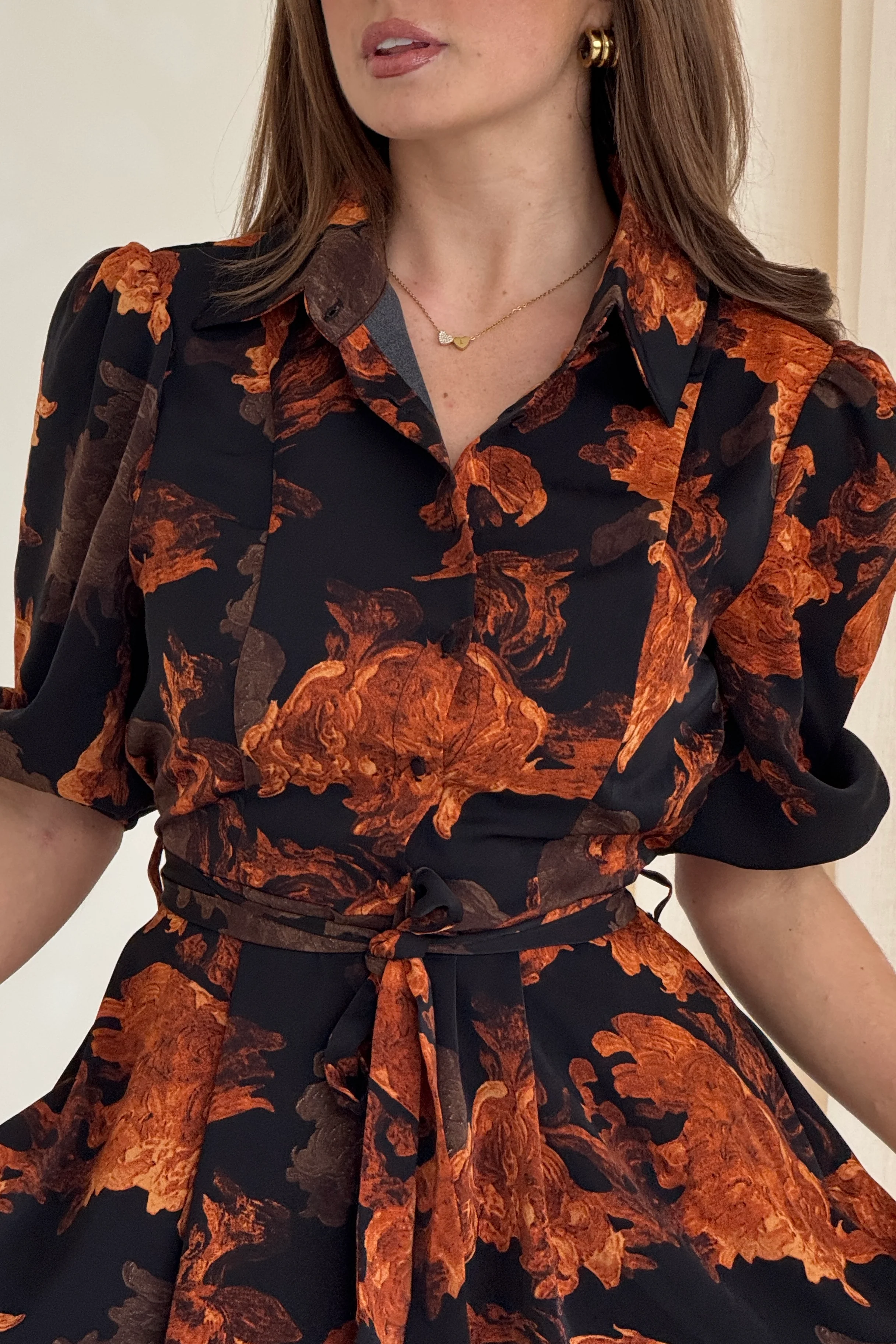 Holland Orange Floral Collar Midi Dress - Image 2