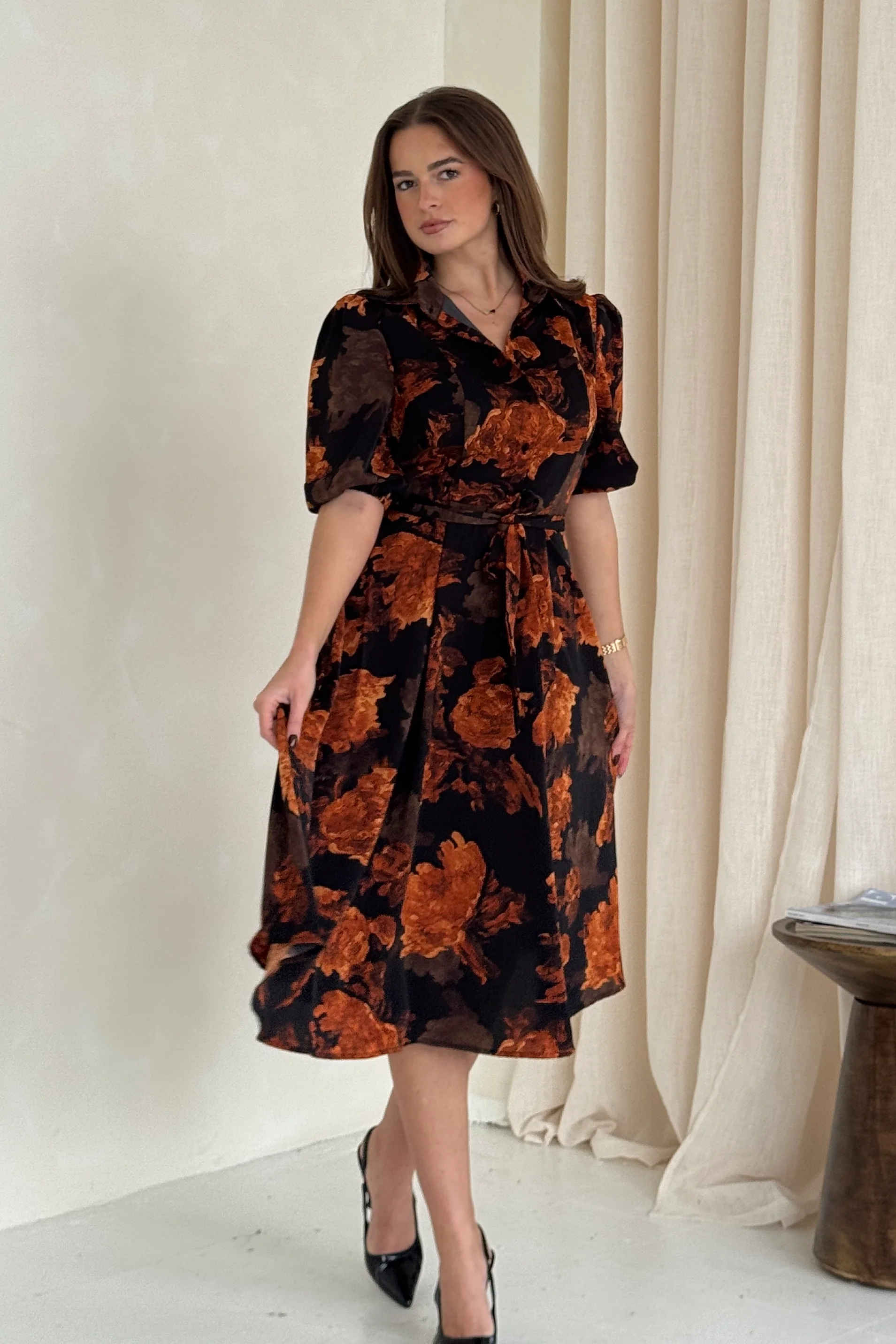 Holland Orange Floral Collar Midi Dress - Image 4
