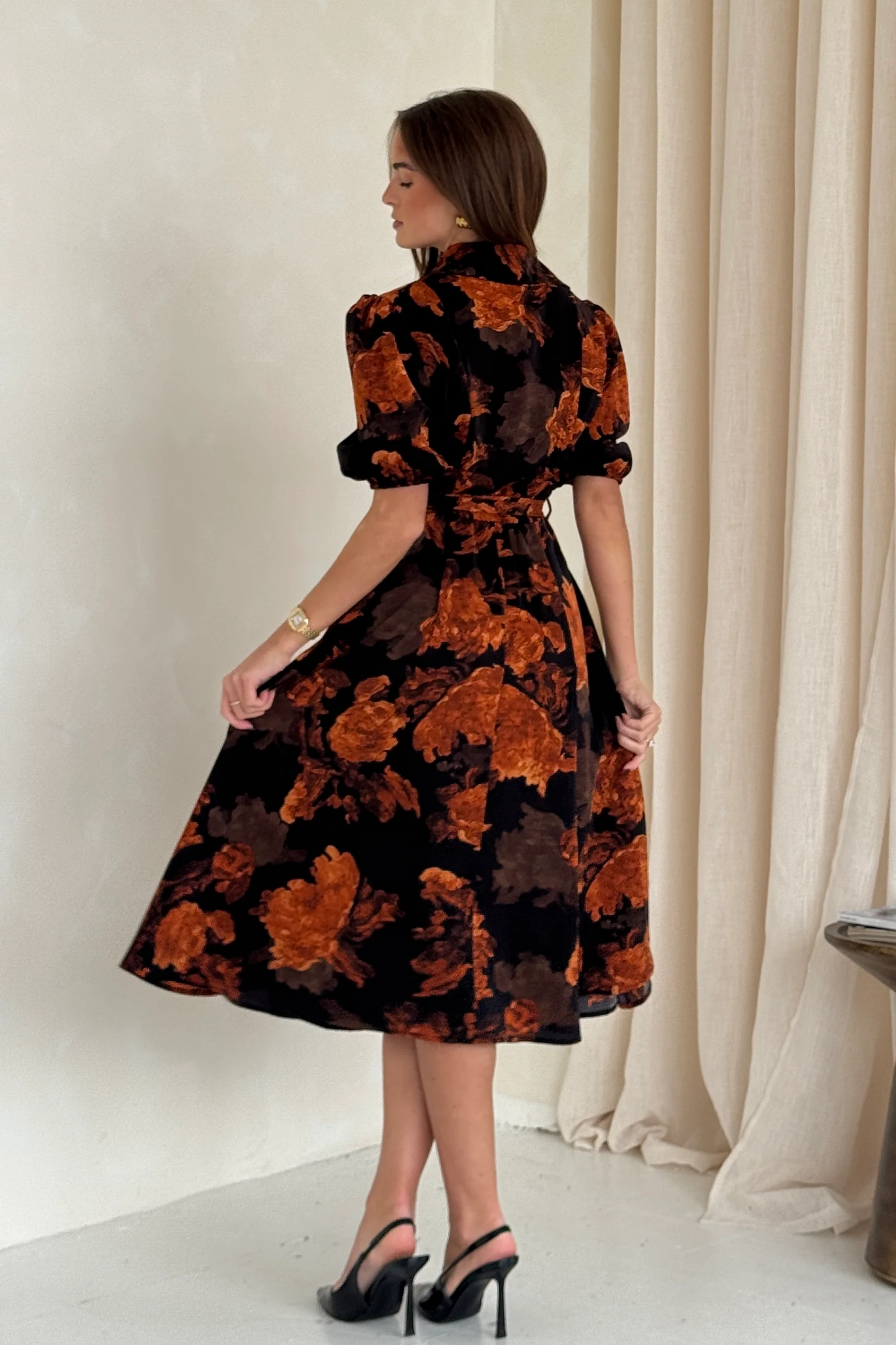 Holland Orange Floral Collar Midi Dress - Image 5