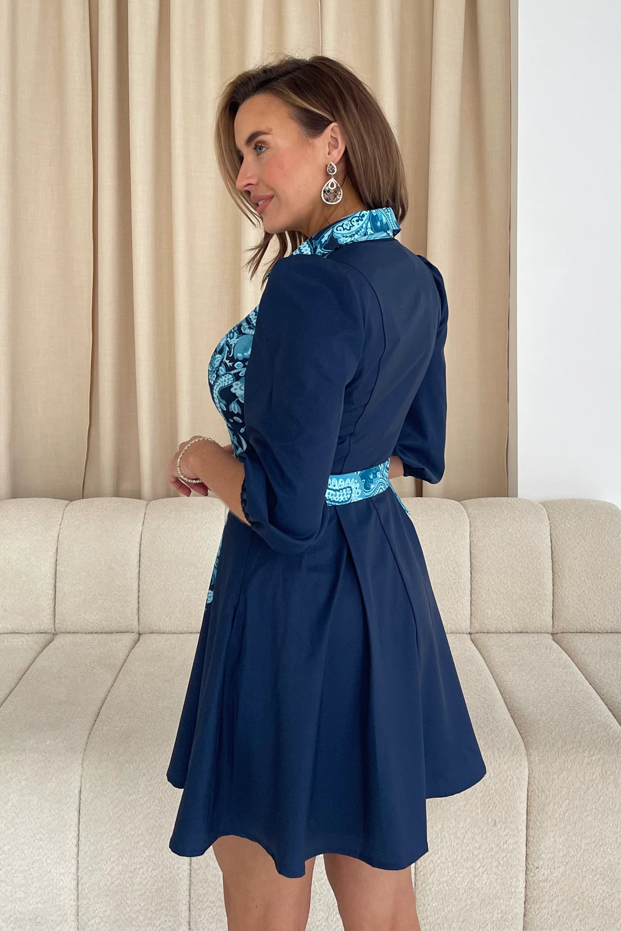 Holland Paisley Print Collar Mini Dress Navy - Image 6