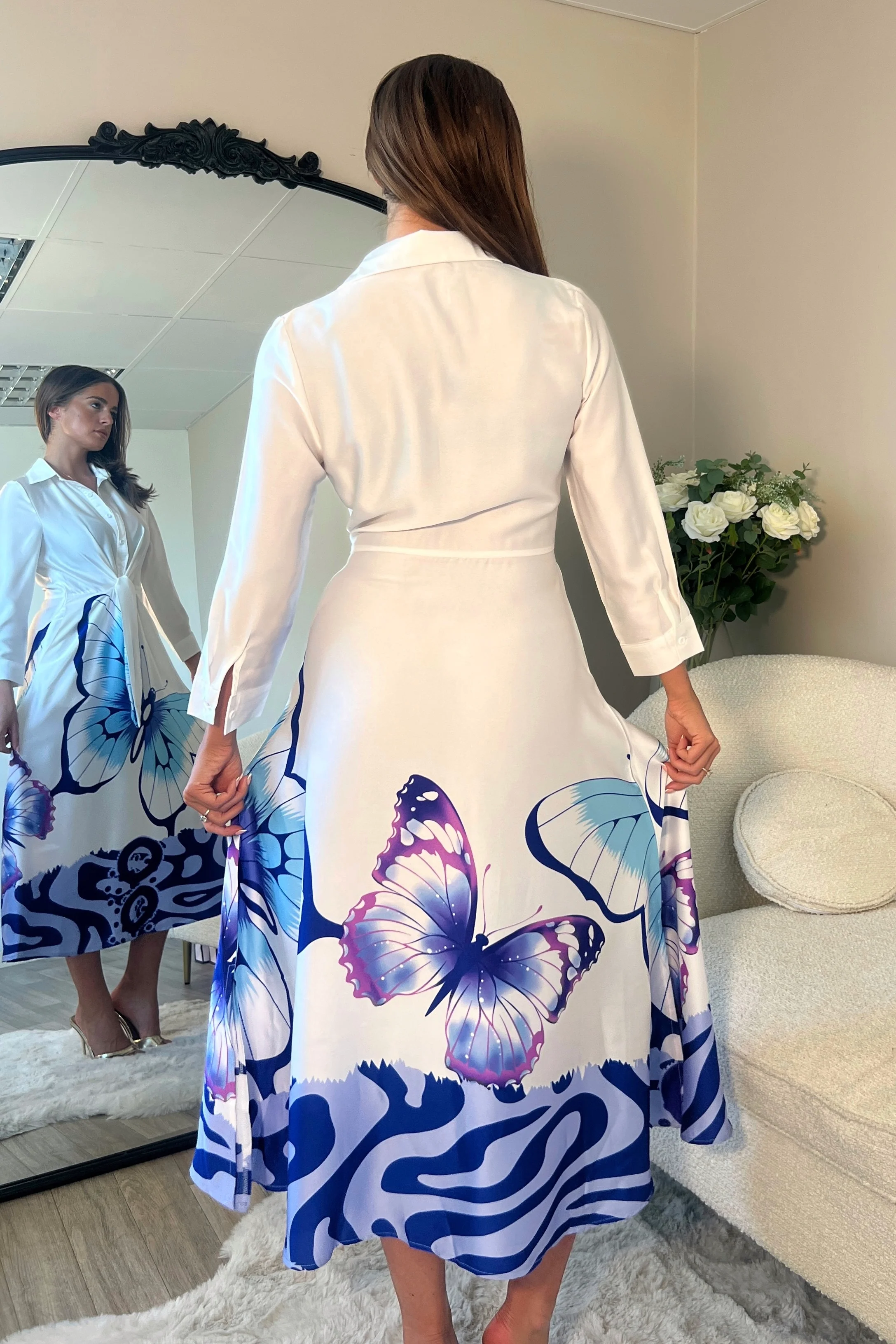 Isabella Blue Butterfly Tie Front Shirt Dress - Image 4