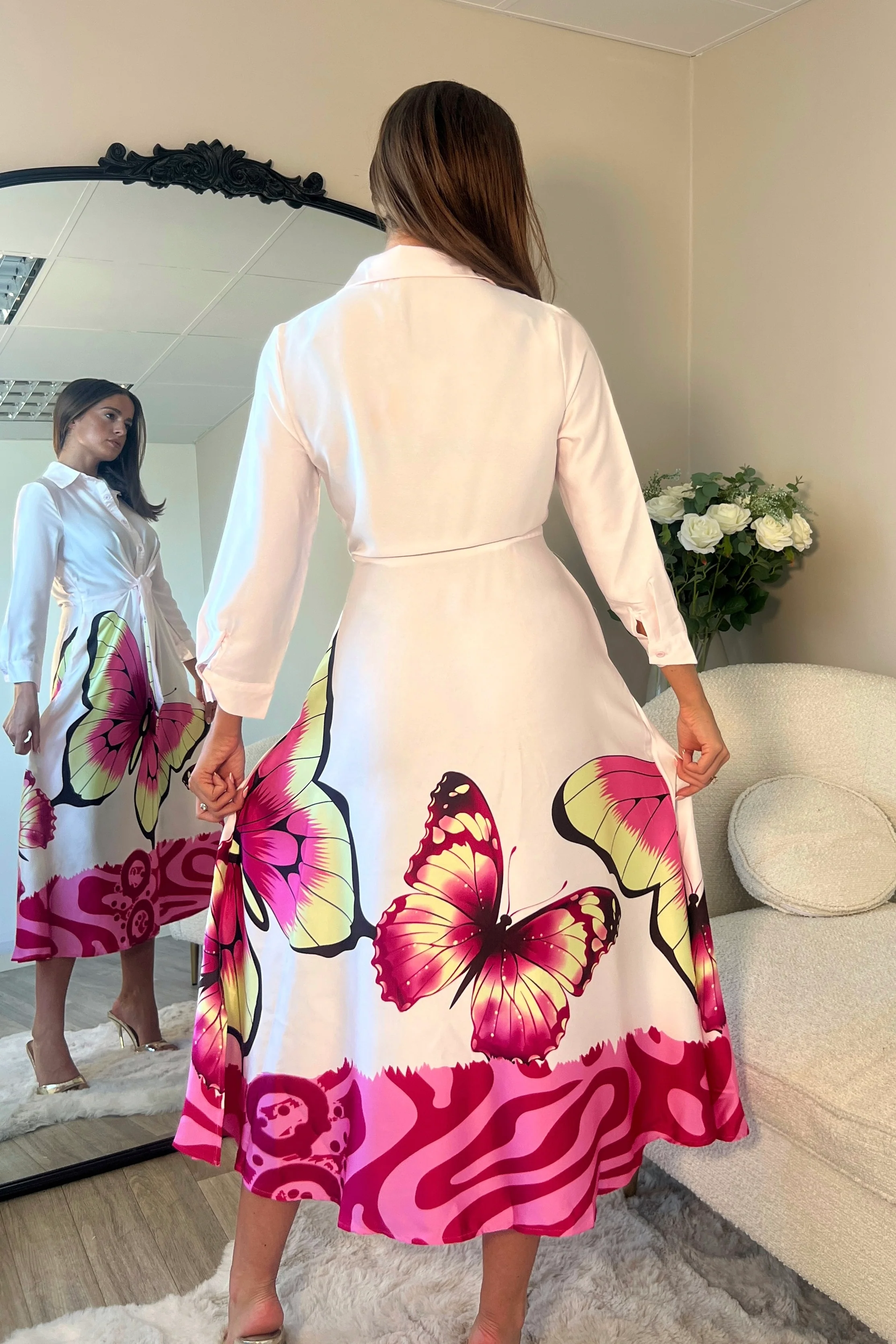 Isabella Pink Butterfly Tie Front Shirt Dress - Image 4