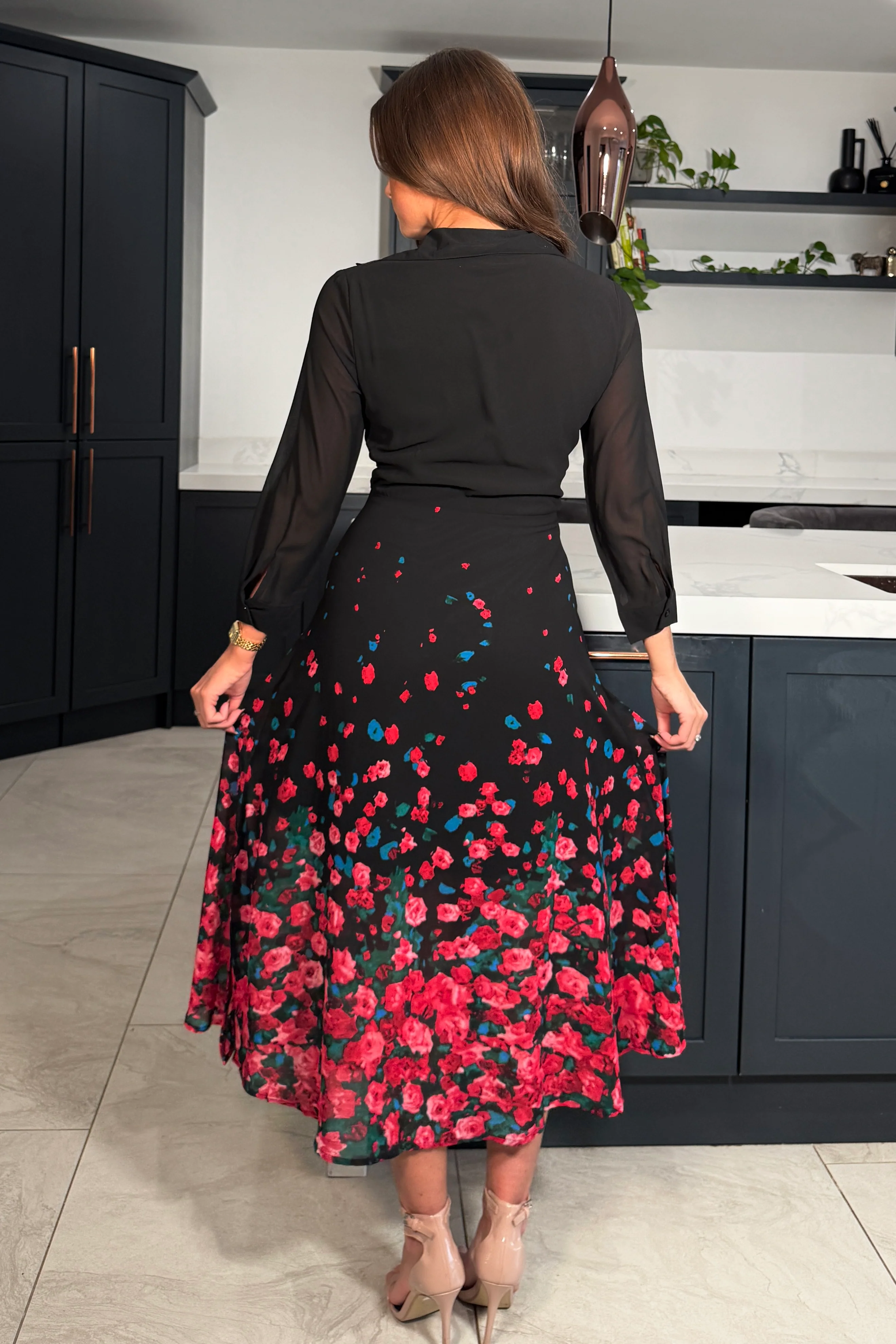 Isabella Red Floral Tie Front Shirt Dress - Image 5