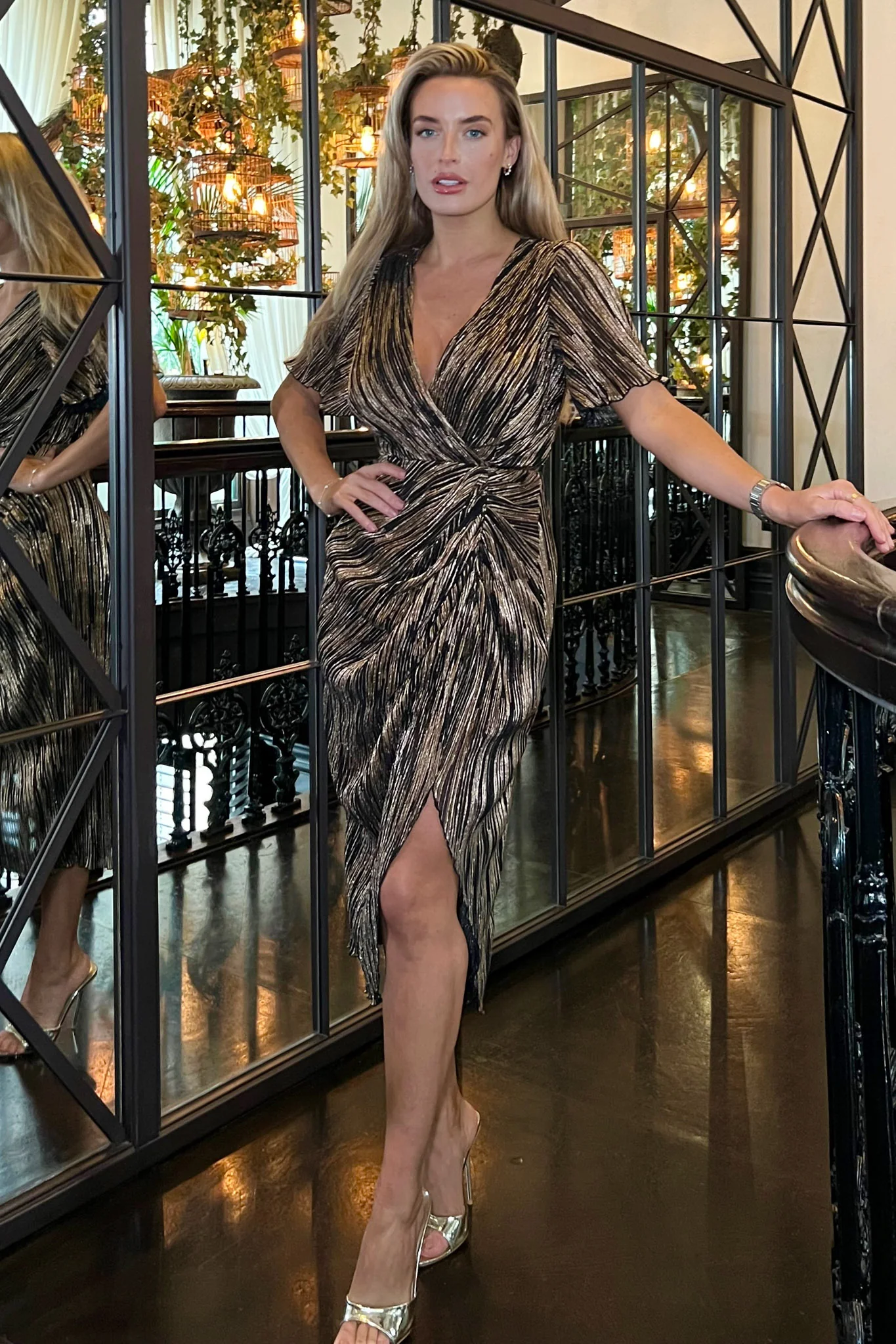 Isla Black & Gold Metallic Midi Dress - Image 3