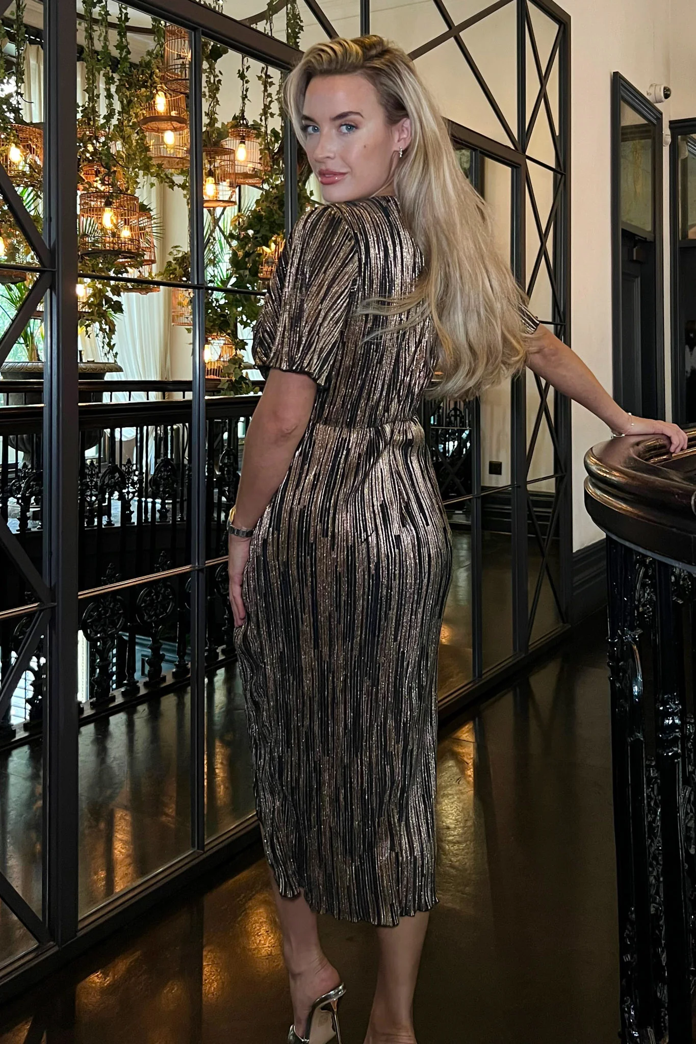 Isla Black & Gold Metallic Midi Dress - Image 5