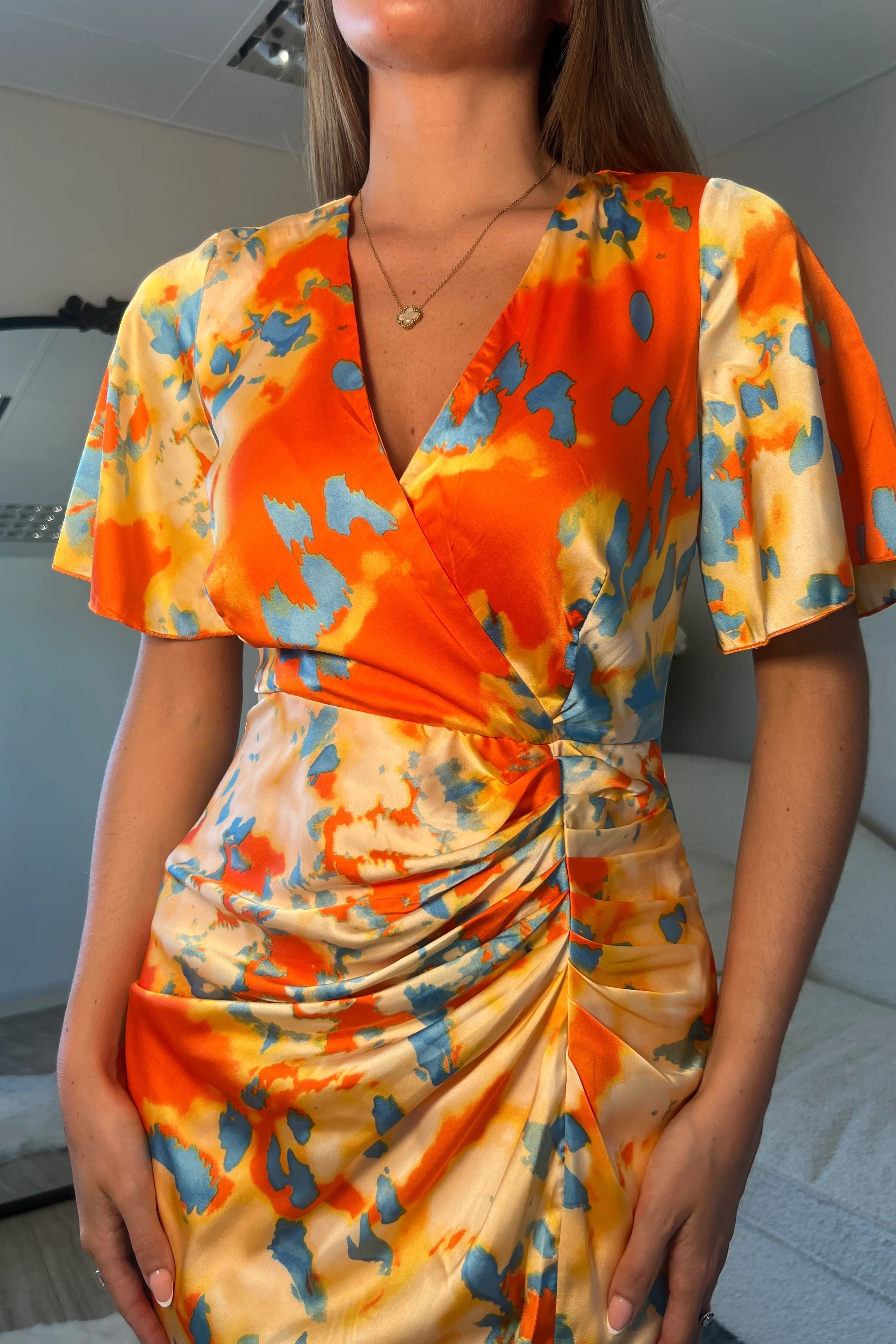 Isla Orange Blue abstract Midi Dress - Image 2