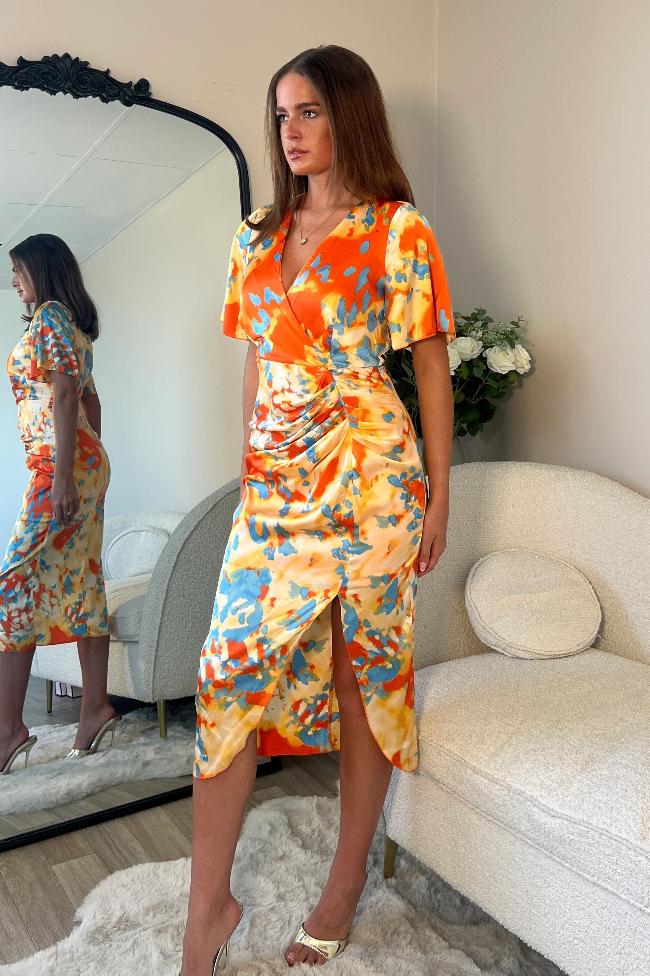 Isla Orange Blue abstract Midi Dress - Image 3