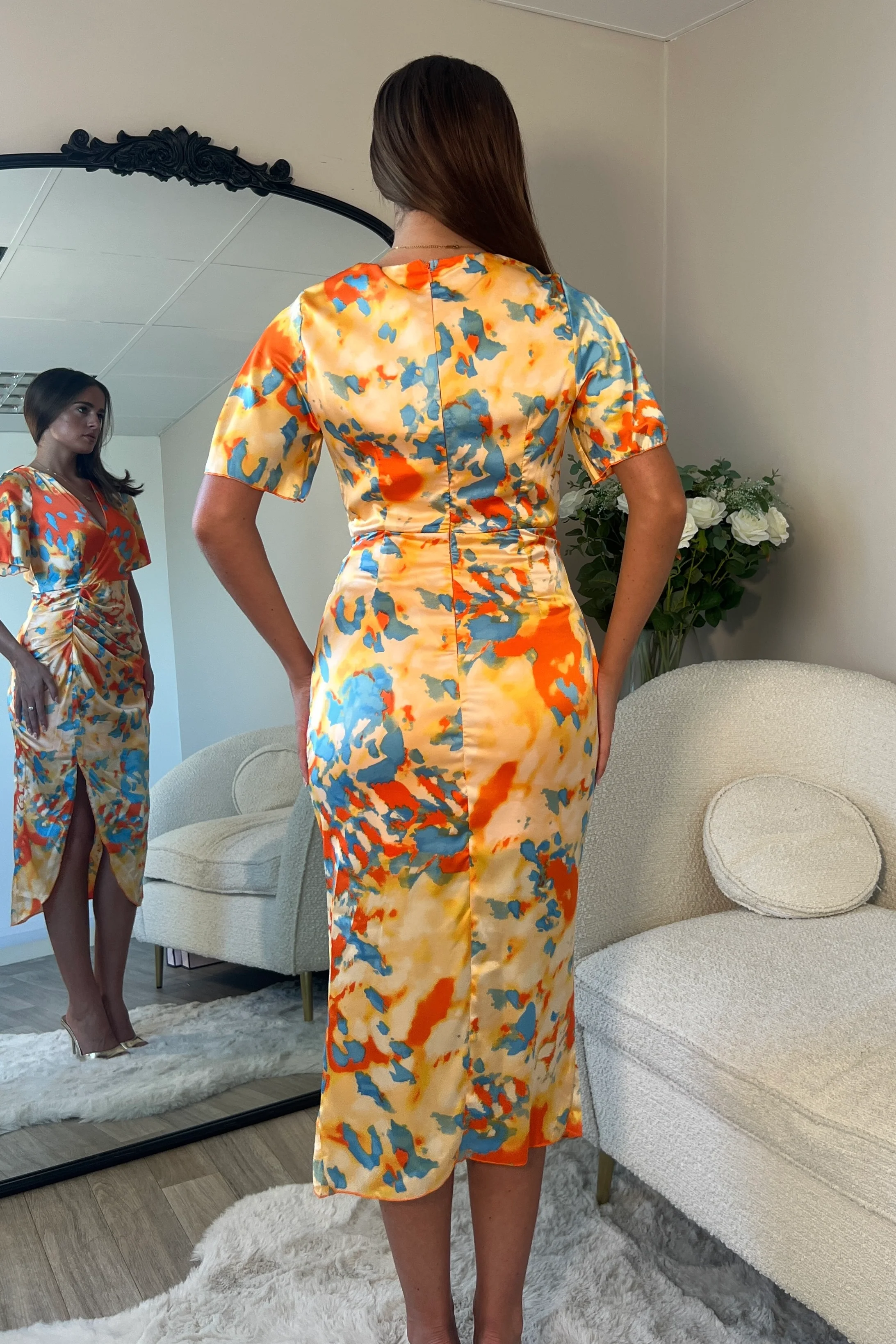 Isla Orange Blue abstract Midi Dress - Image 4
