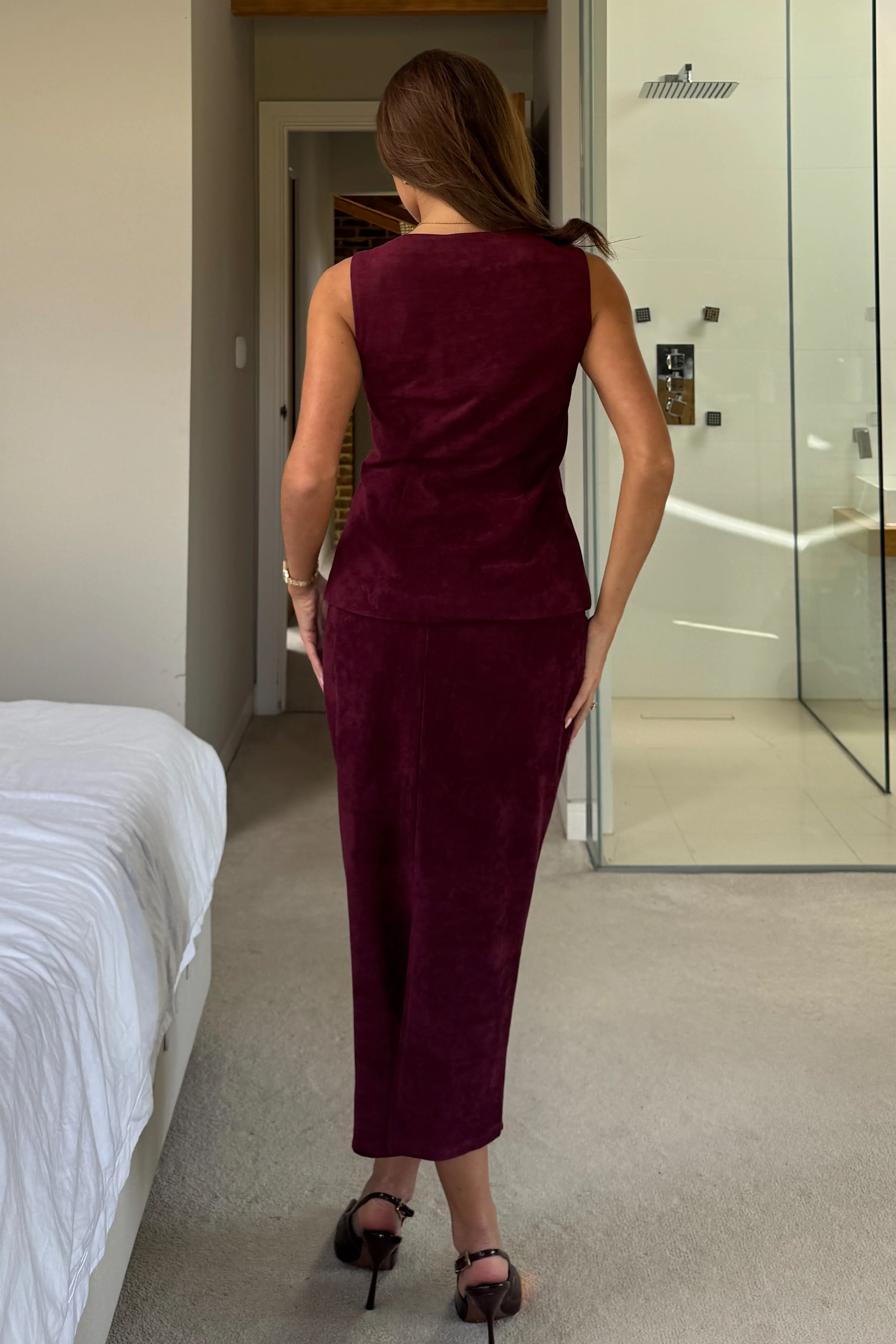 Jamie Square Neckline Suede Waistcoat Berry - Image 6