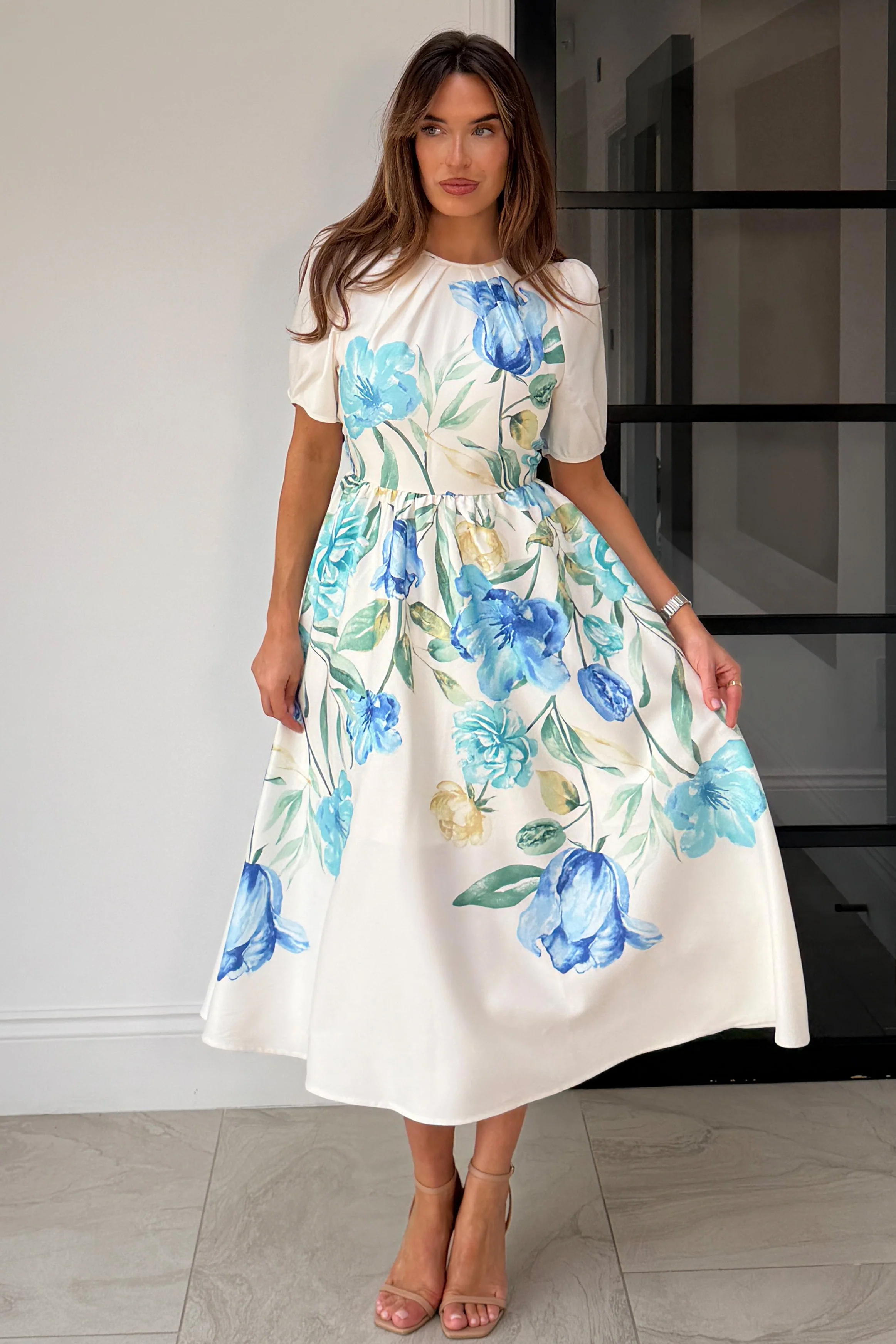 Janet Floral Midi Dress Blue - Image 3