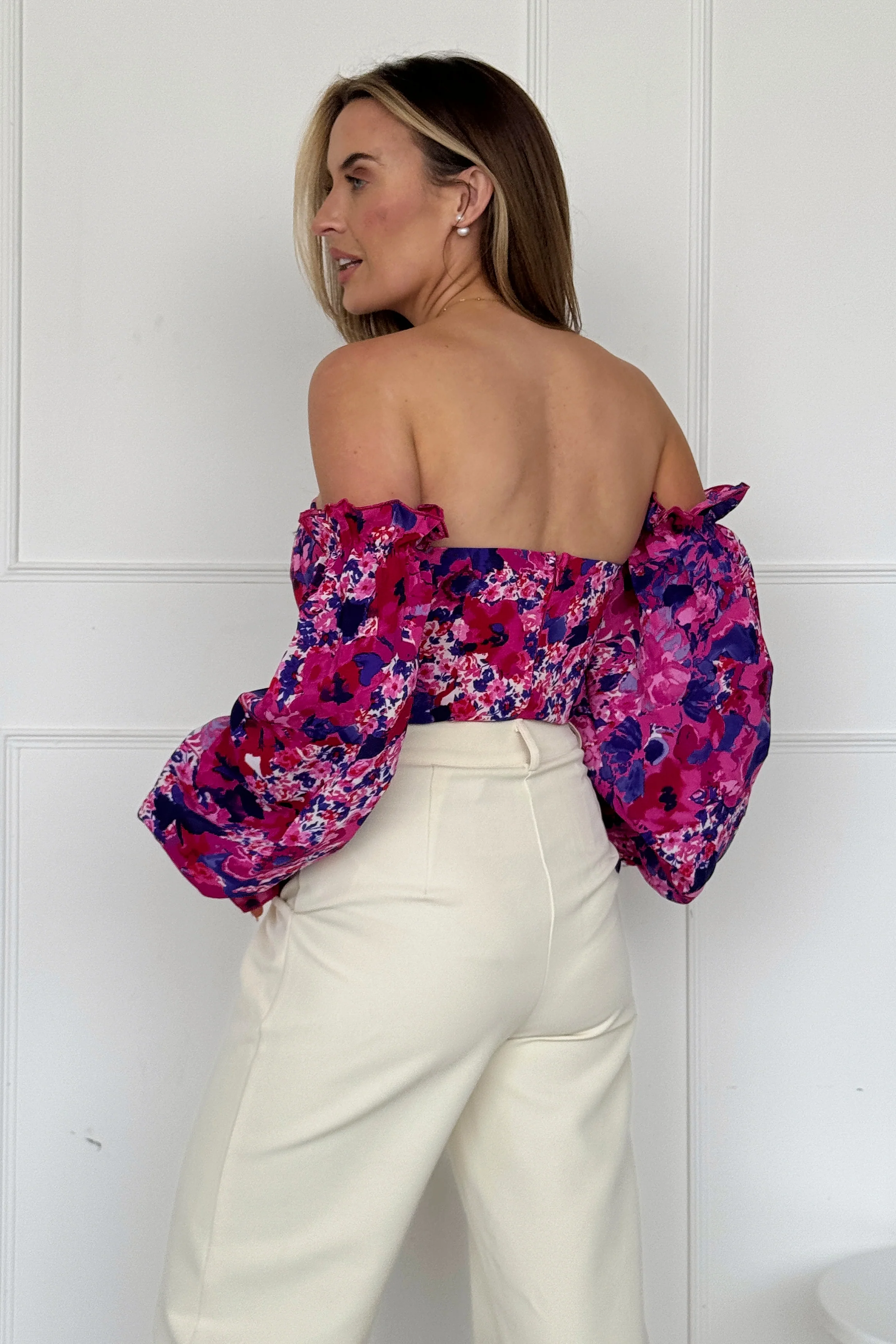 Jayden Off the Shoulder Pink Floral Bodysuit - Image 3