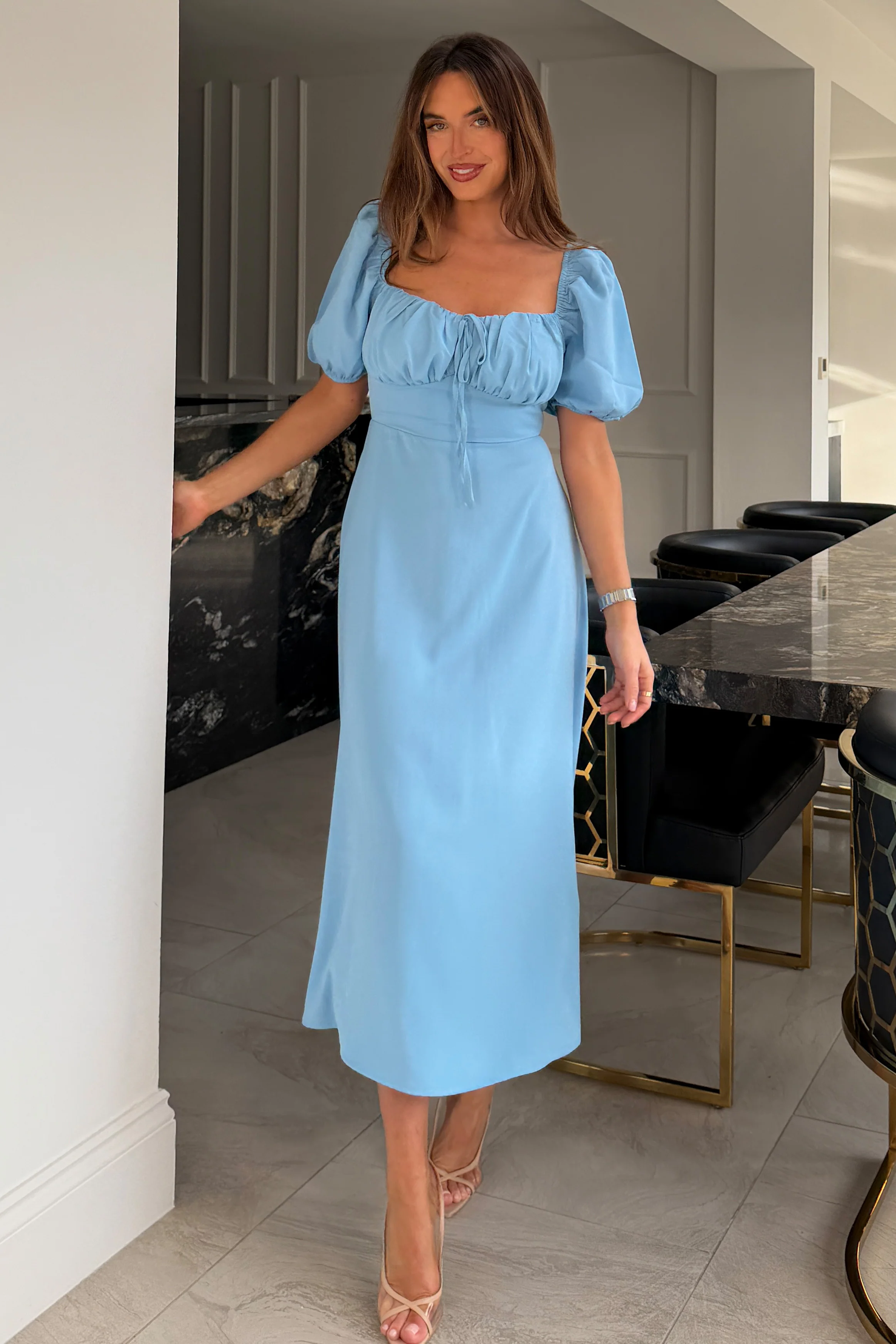 Jemima Square Neck Midi Dress Blue - Image 3