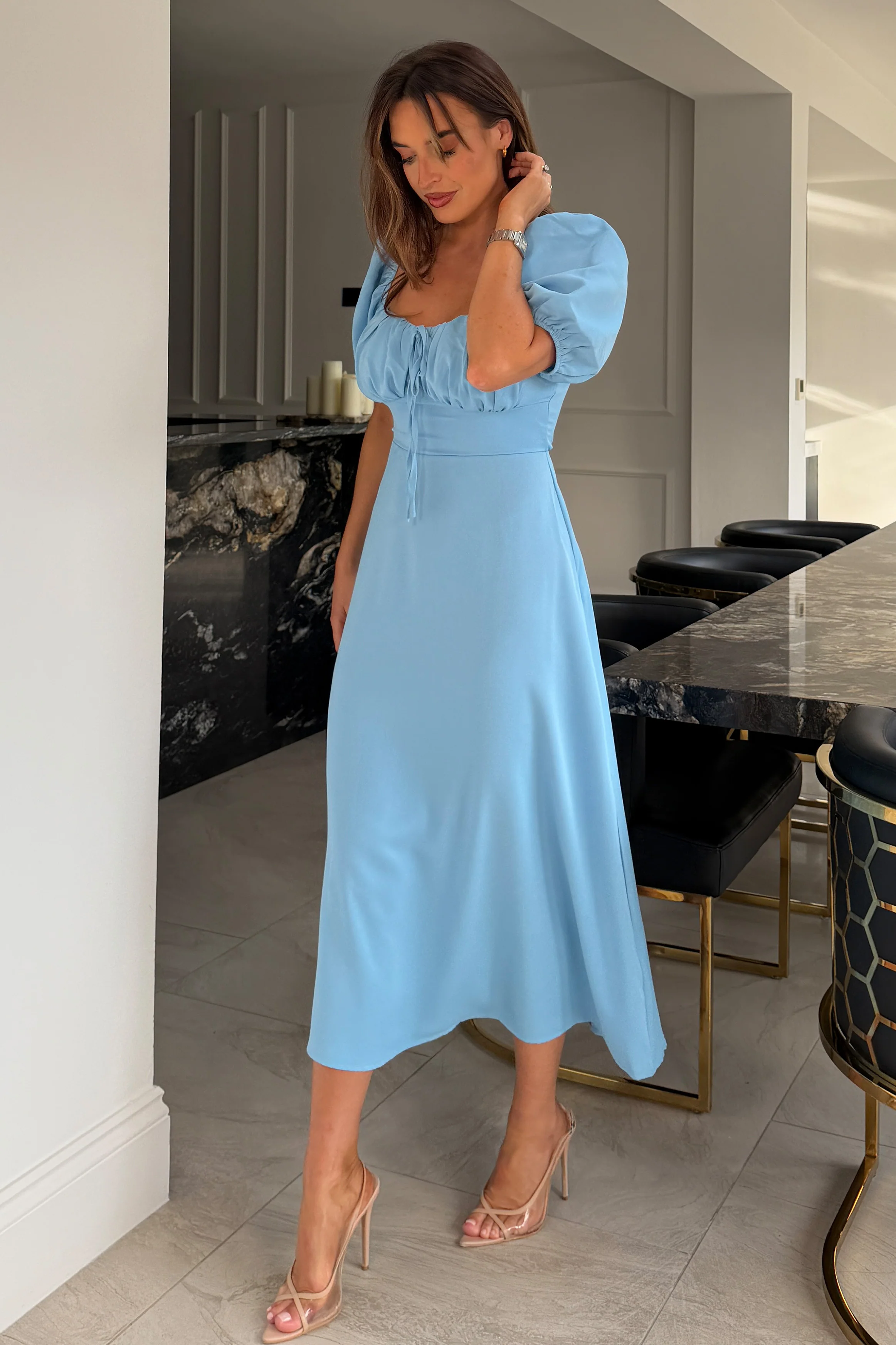 Jemima Square Neck Midi Dress Blue - Image 5