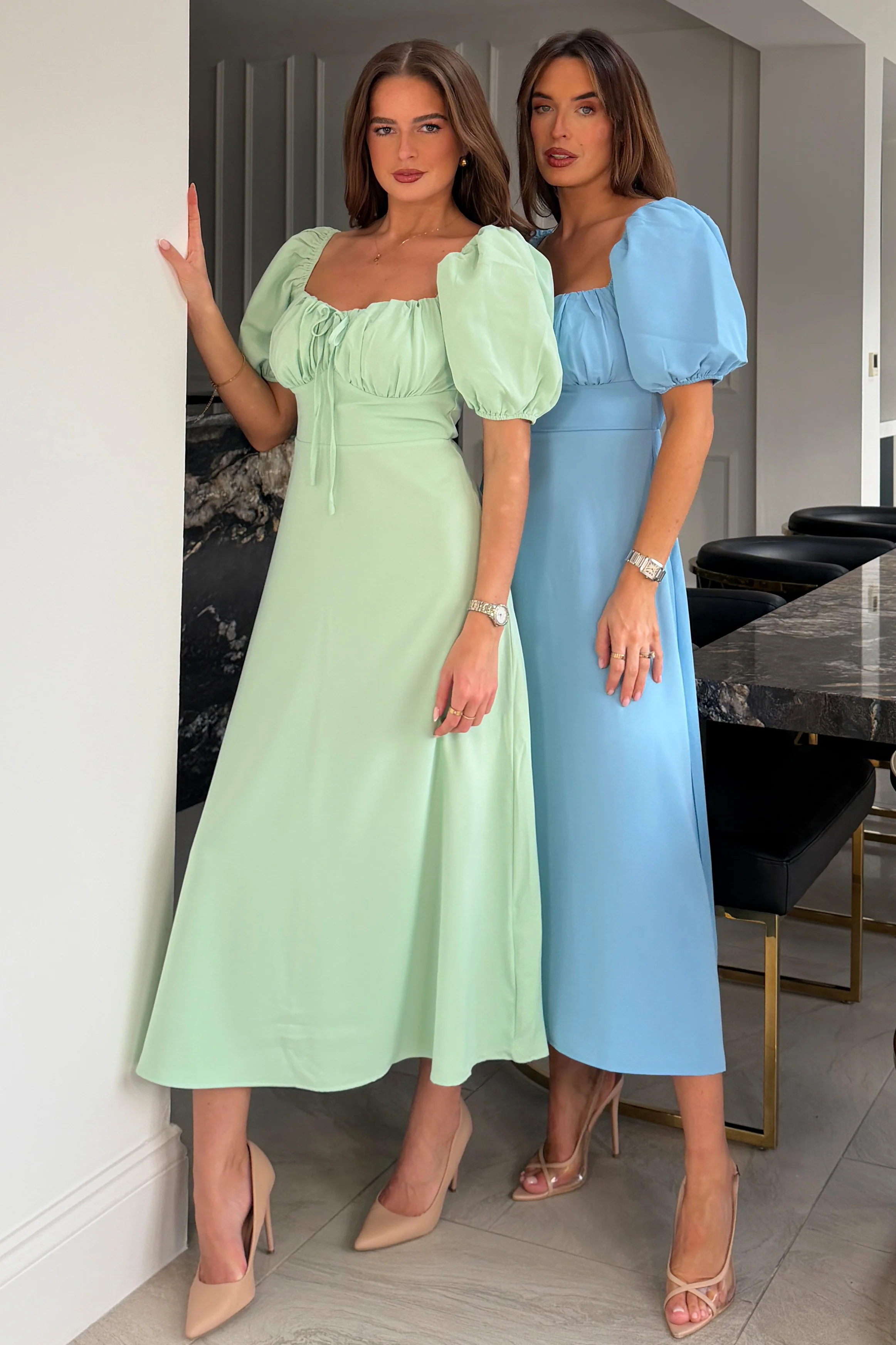 Jemima Square Neck Midi Dress Mint - Image 4