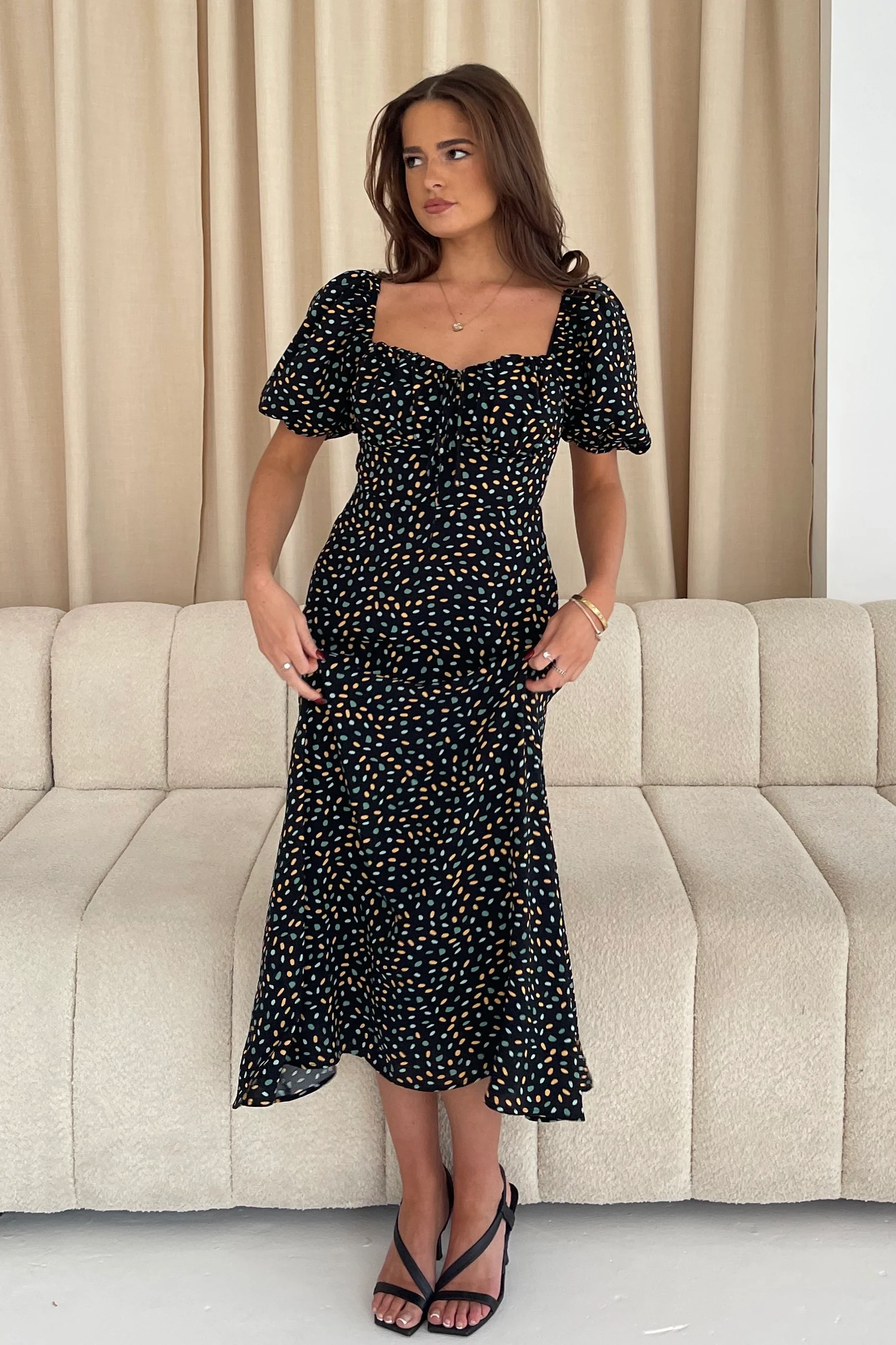 Jemima Square Neck Midi Dress Black Multi - Image 3