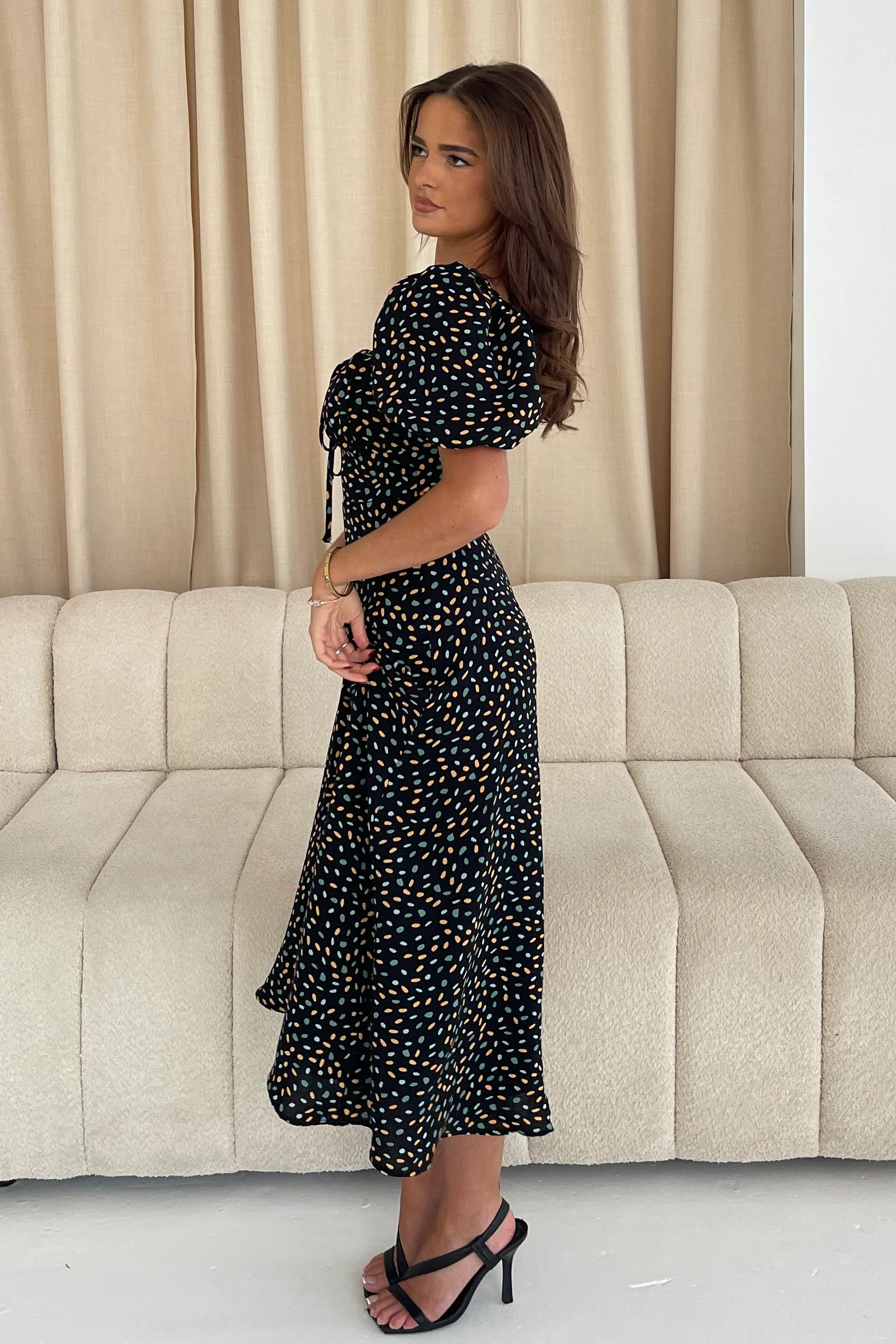 Jemima Square Neck Midi Dress Black Multi - Image 4