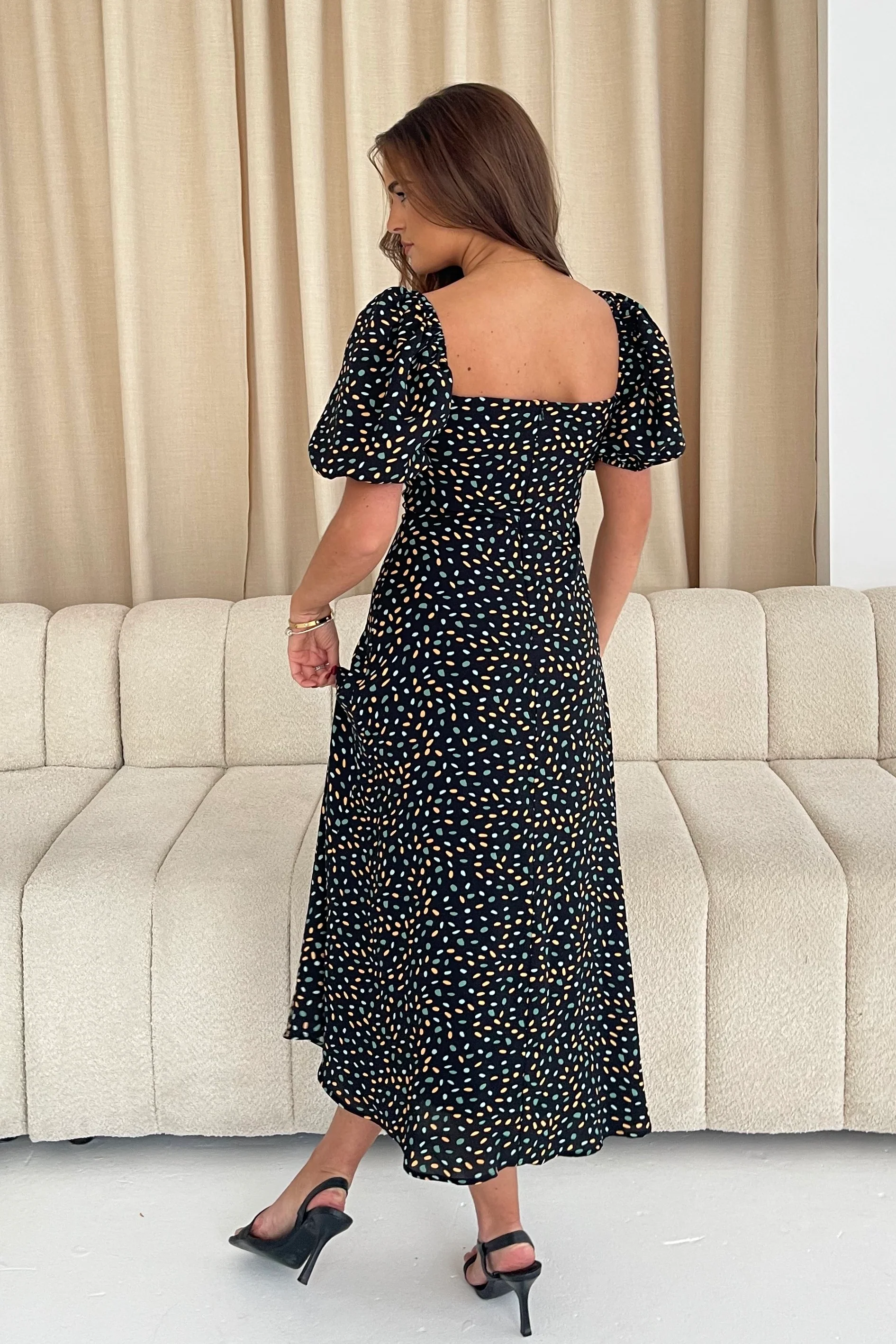 Jemima Square Neck Midi Dress Black Multi - Image 5
