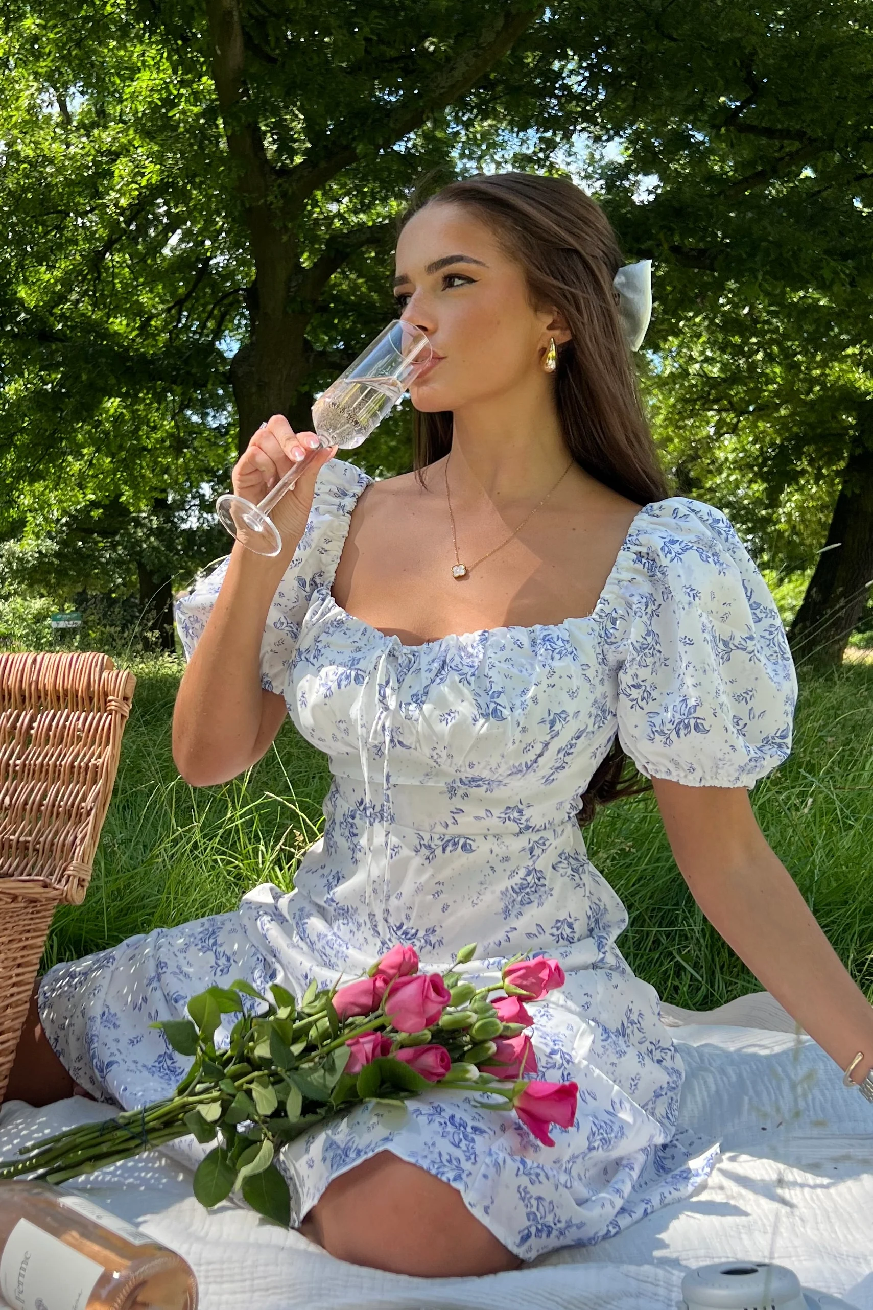 Jemima Square Neck Midi Dress Blue Floral - Image 3