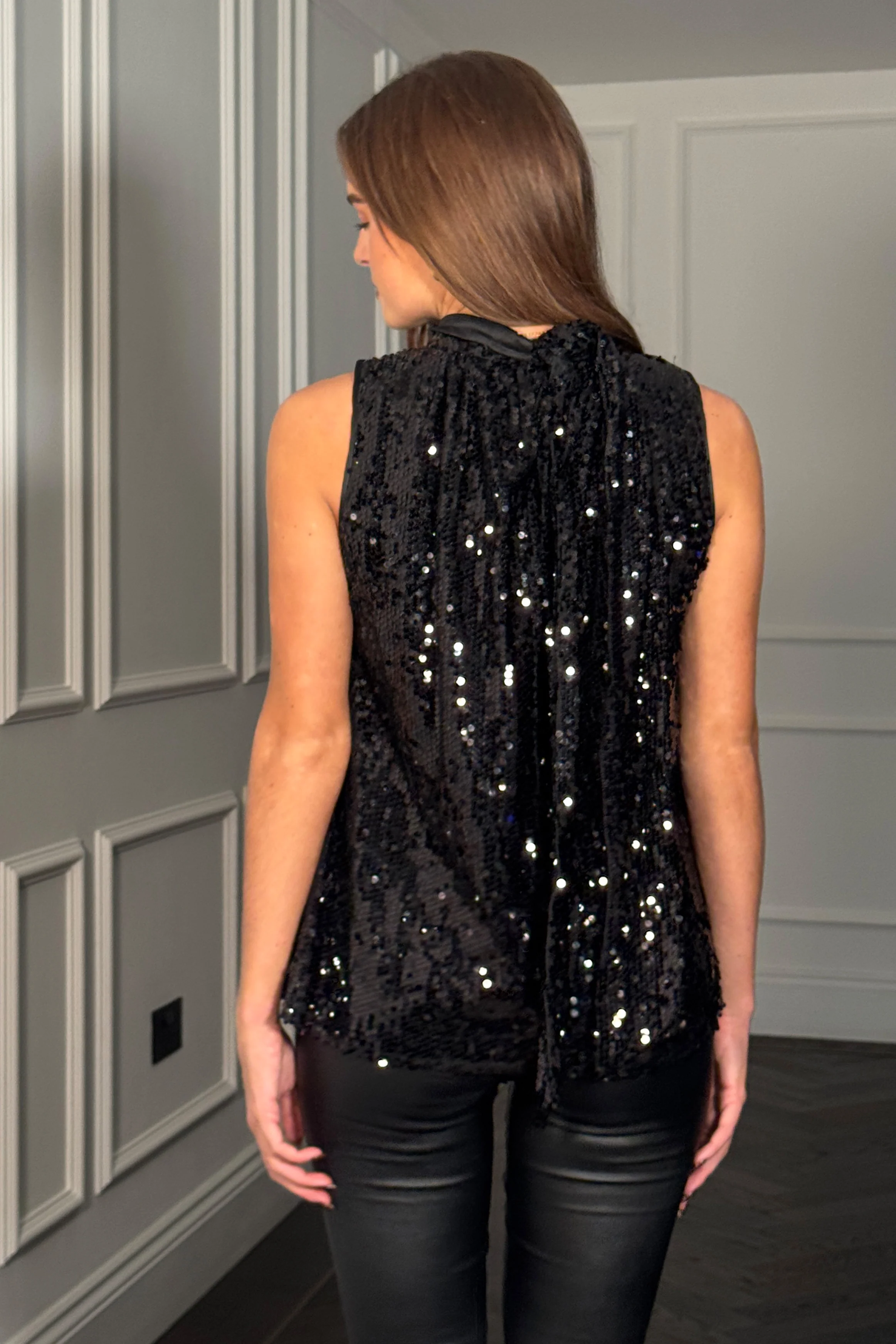Jessica Black Sequin High Neck Top - Image 4