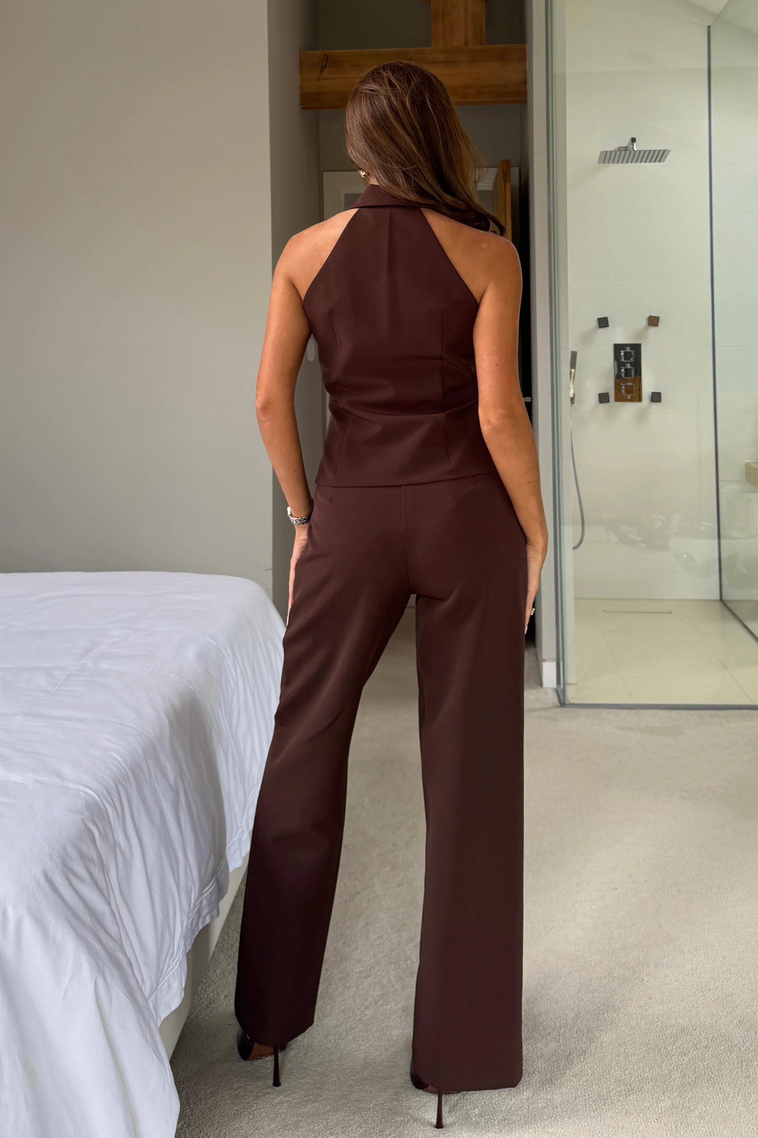 Jo Pleat Detail Tailored Trouser Brown - Image 4